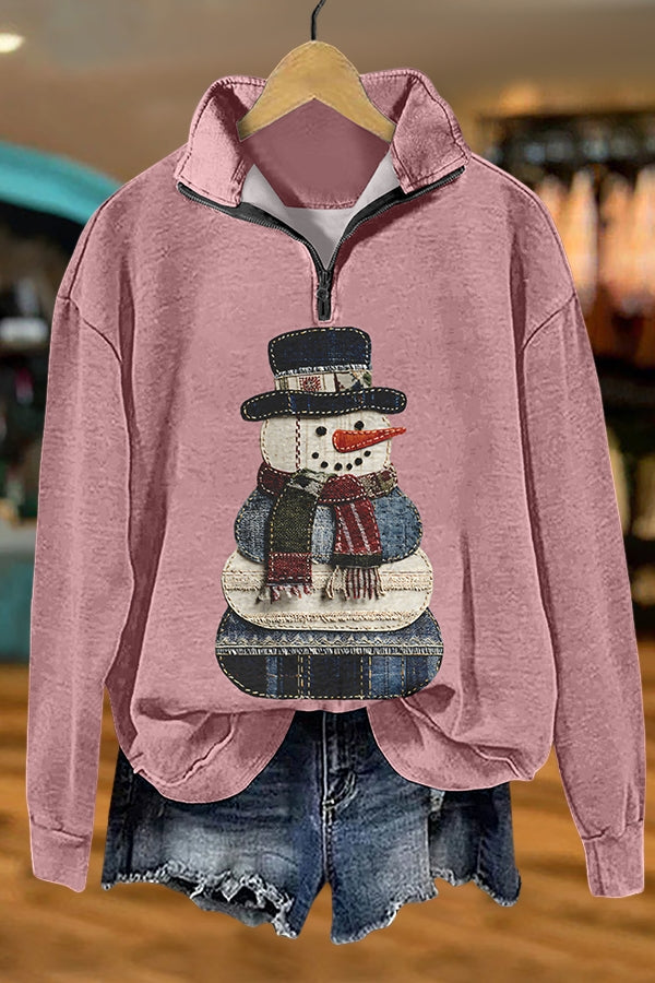 Christmas Cute Retro Snowman Zipper Sweatshirt