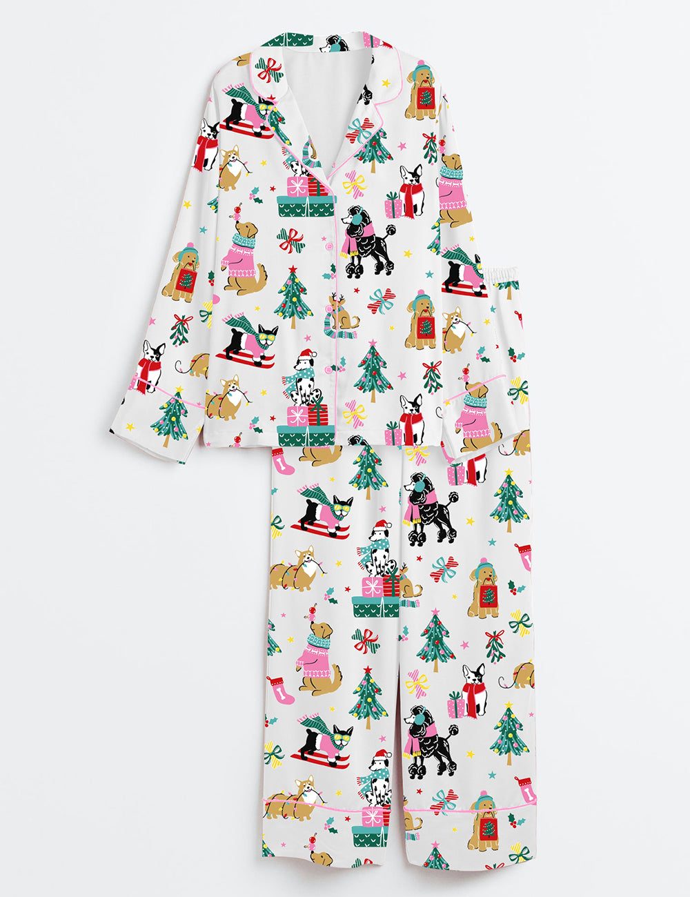 Christmas Dogs Long Sleeve Satin Pajama Set