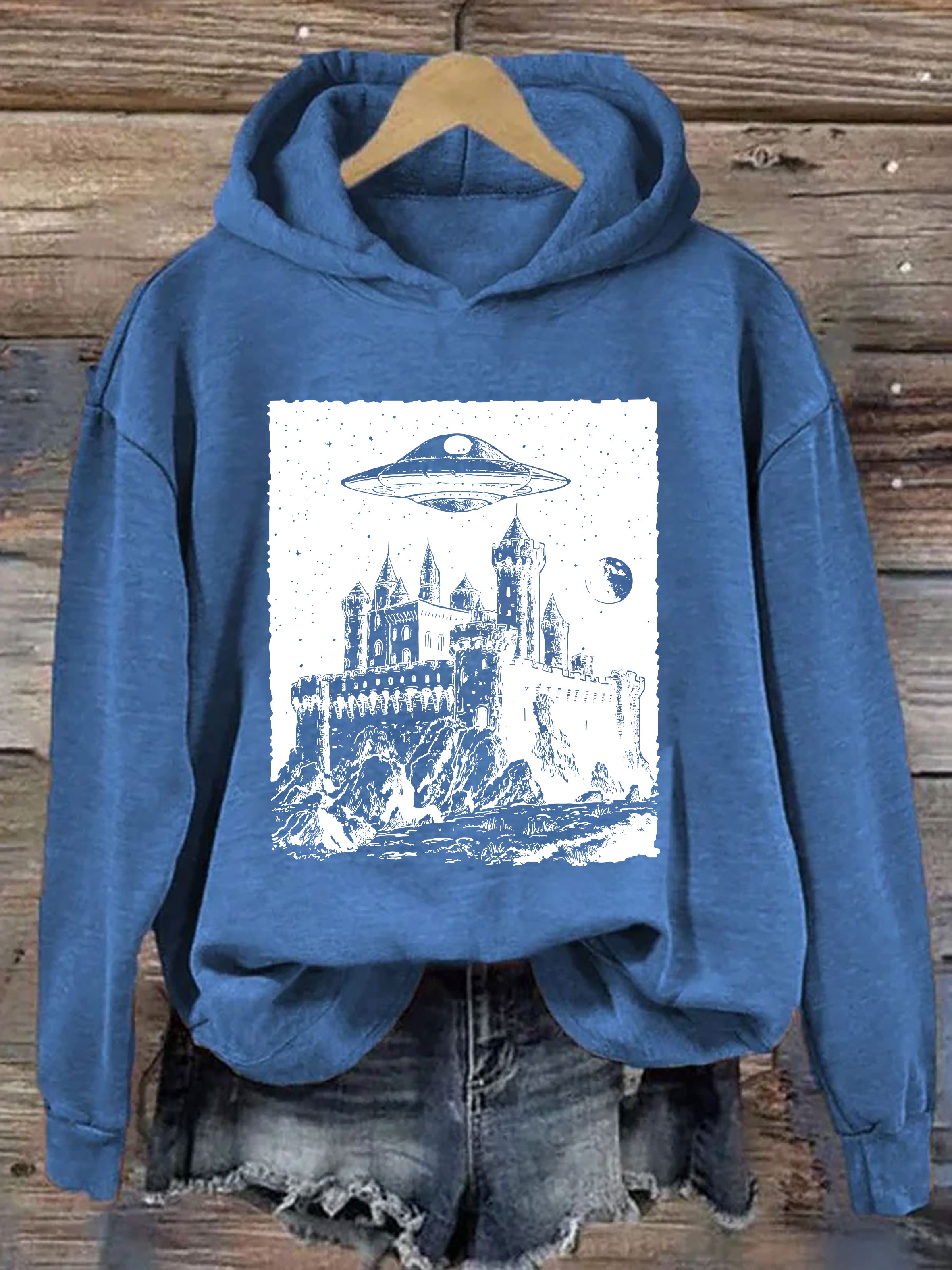 UFO Castle Vintage Graphic Hoodie