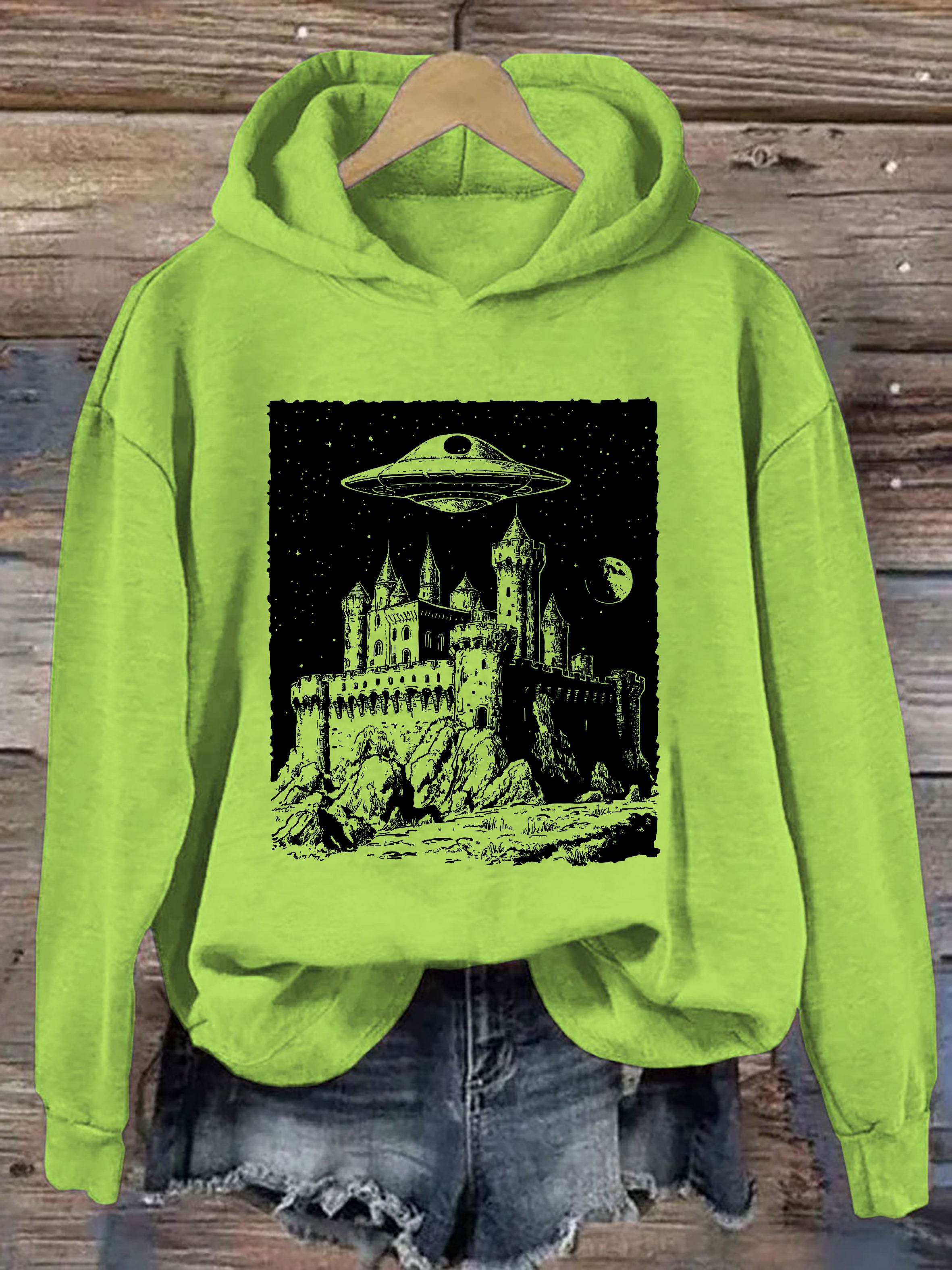 UFO Castle Vintage Graphic Hoodie