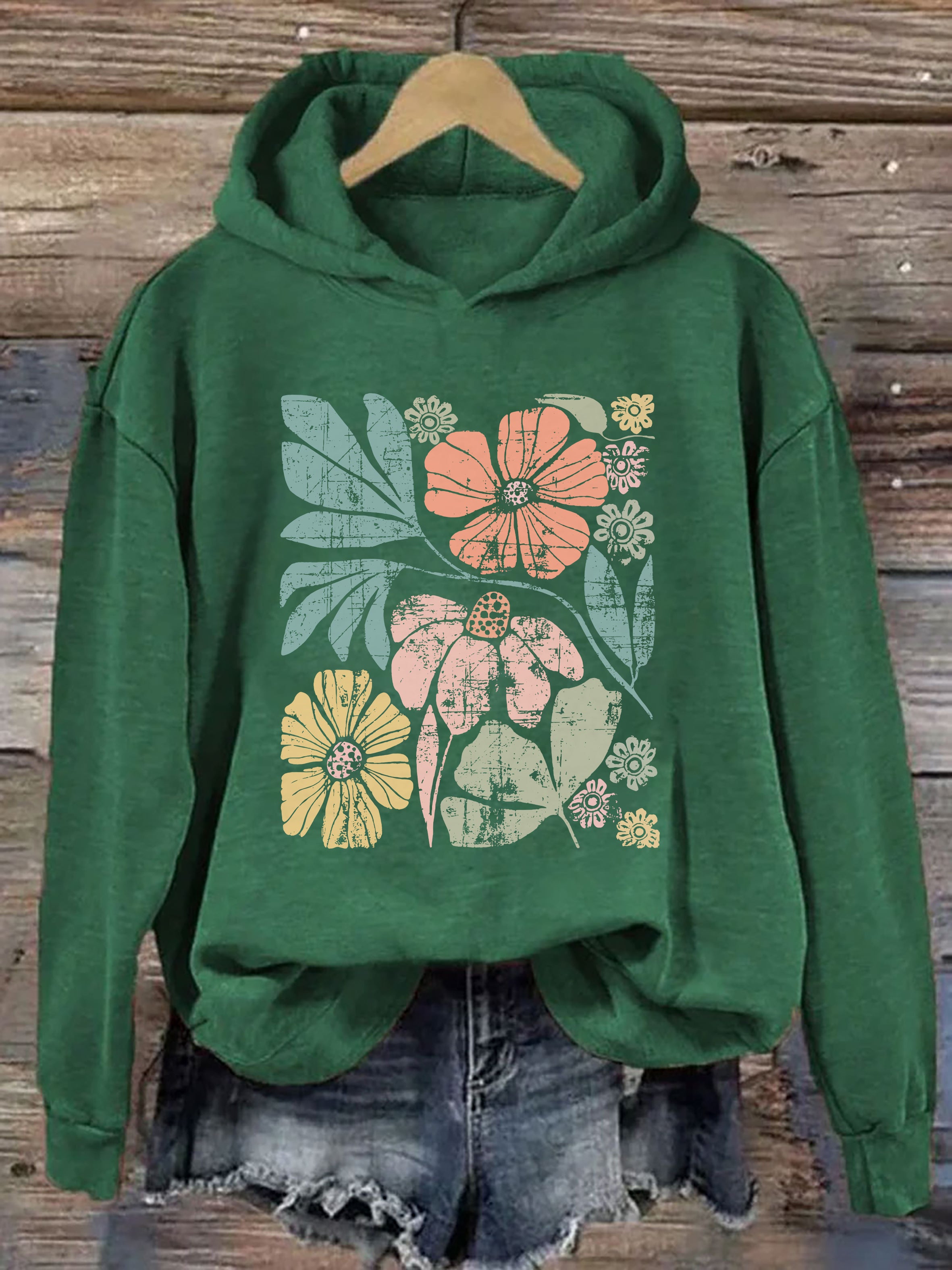 Large Colorful Distressed Flowers Hoodie
