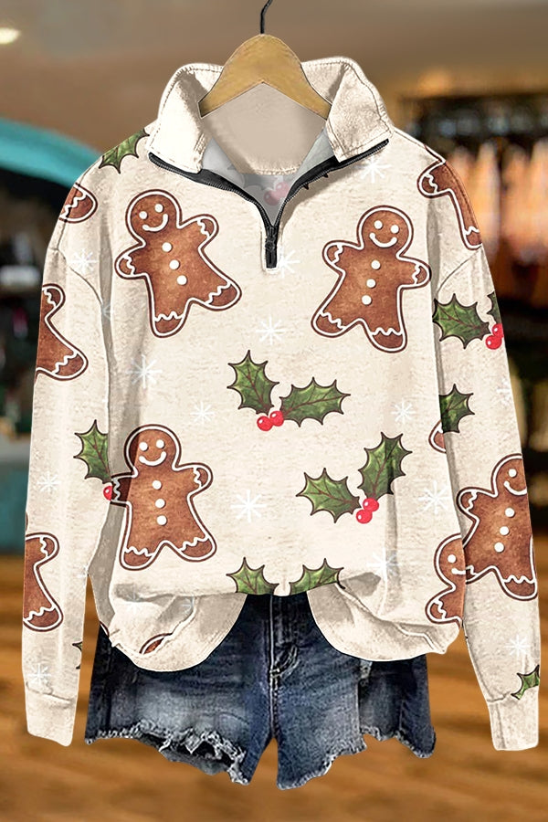 Christmas Gingerbread Man Zip-Up Sweatshirt