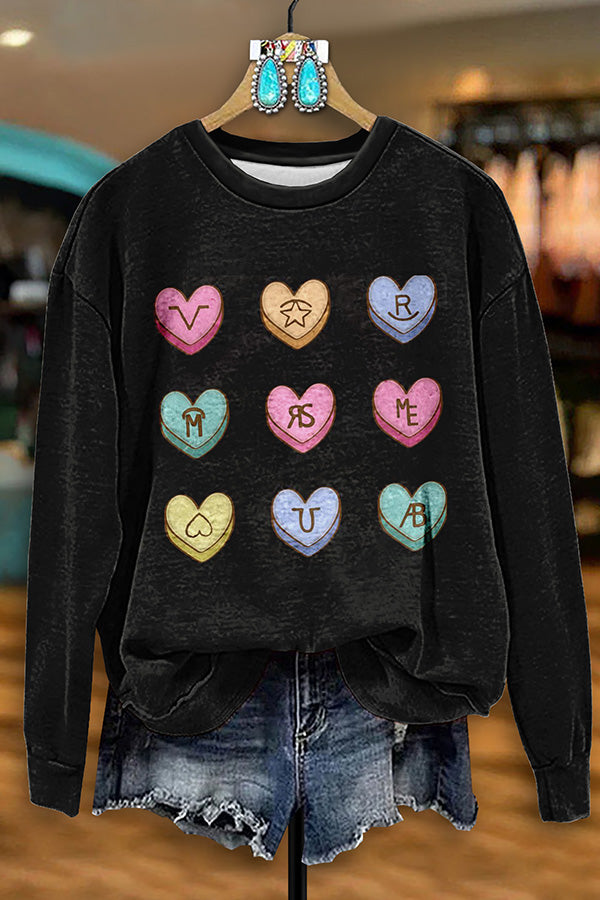 Retro Western Heart Print Sweatshirt