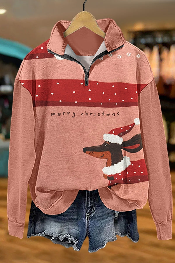 Merry Christmas Dachshund Zip-Up Sweatshirt