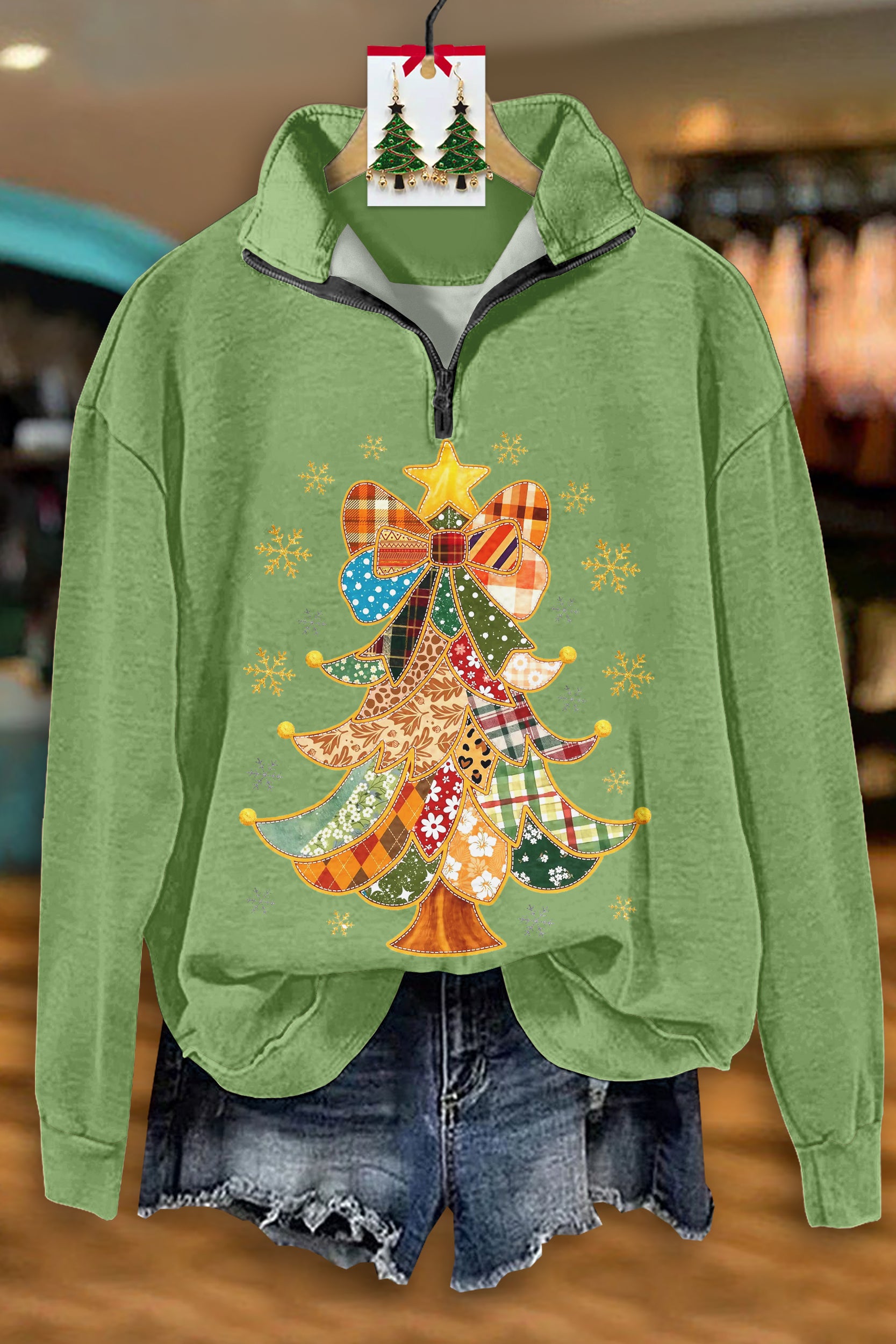 Vintage Christmas Tree Zipper Sweatshirt