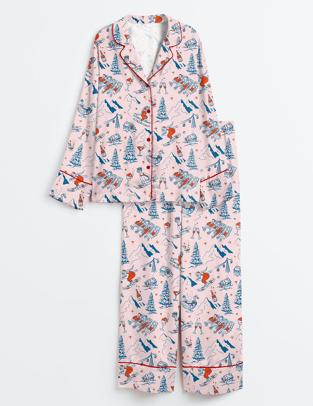 Women's Christmas Apres Ski Long Sleeve Satin Pajama Set