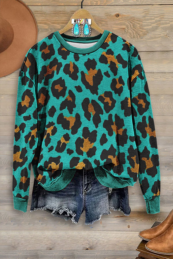 Western Leopard Print Sweatshirt