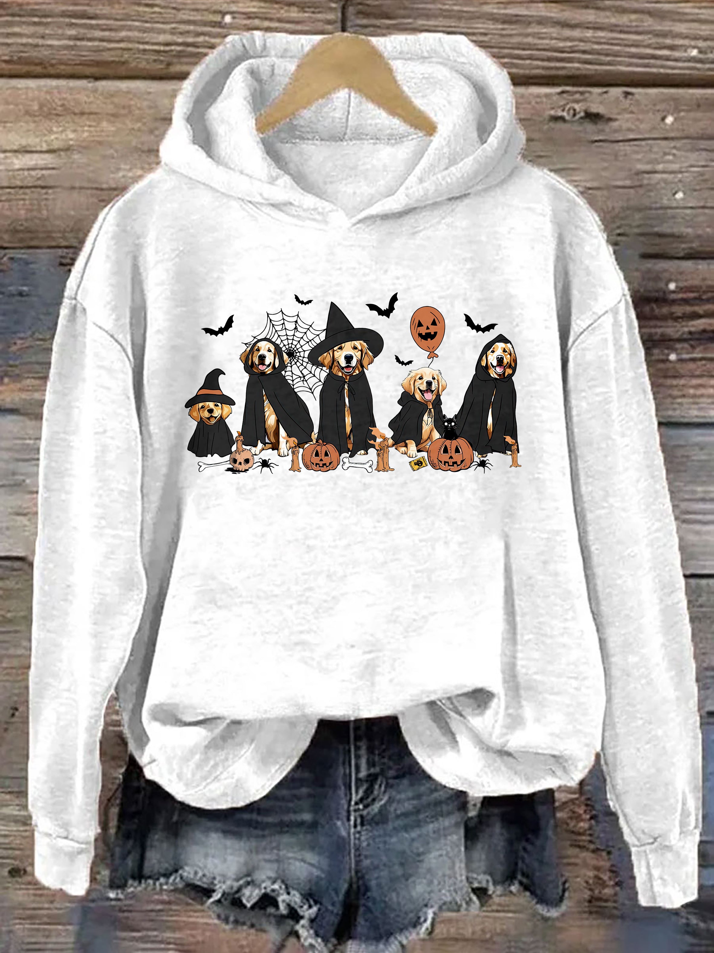 Ghost And Witch Golden Retriever Halloween Hoodie