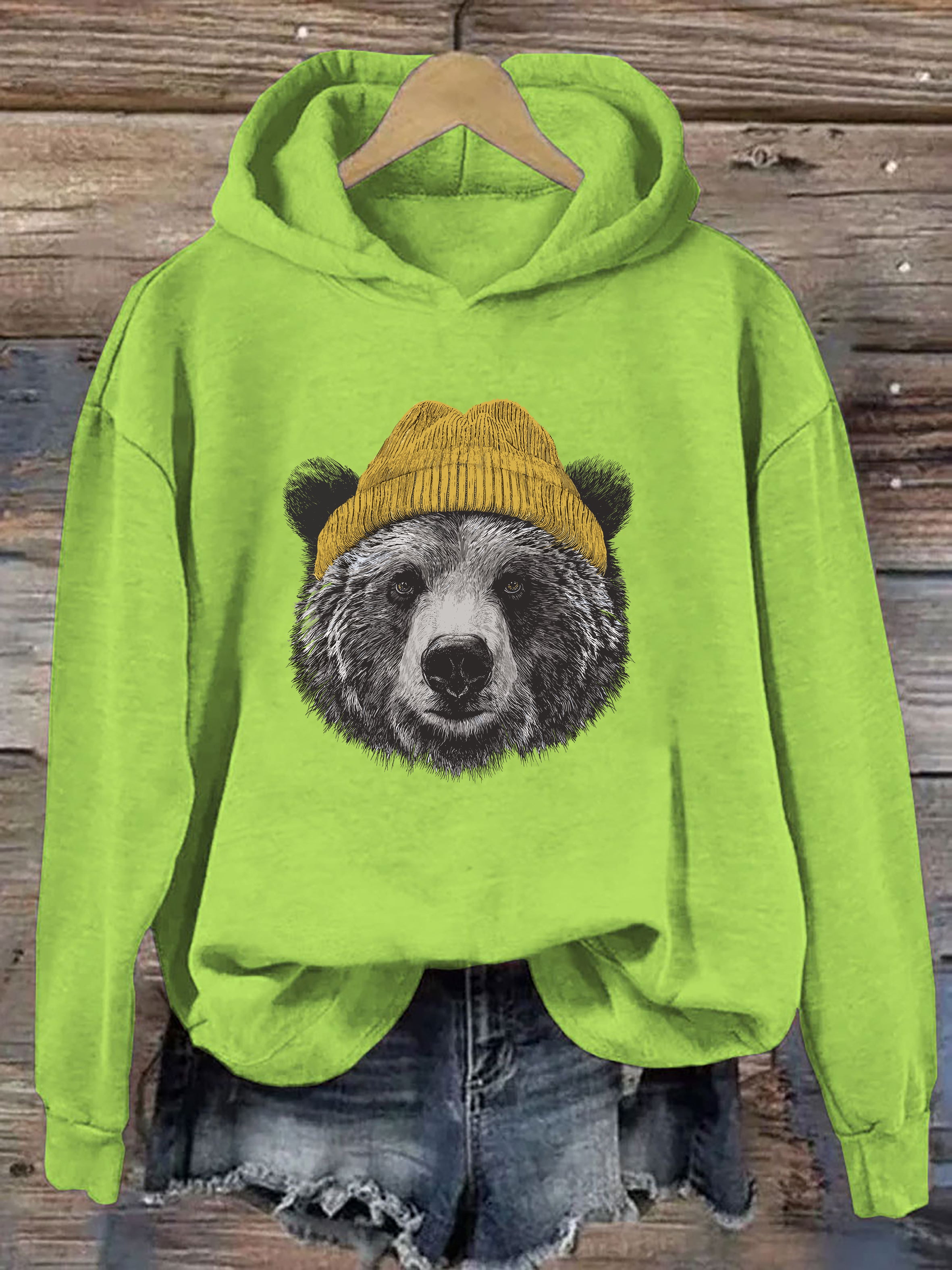 Grizzly Bear in Beanie Hoodie
