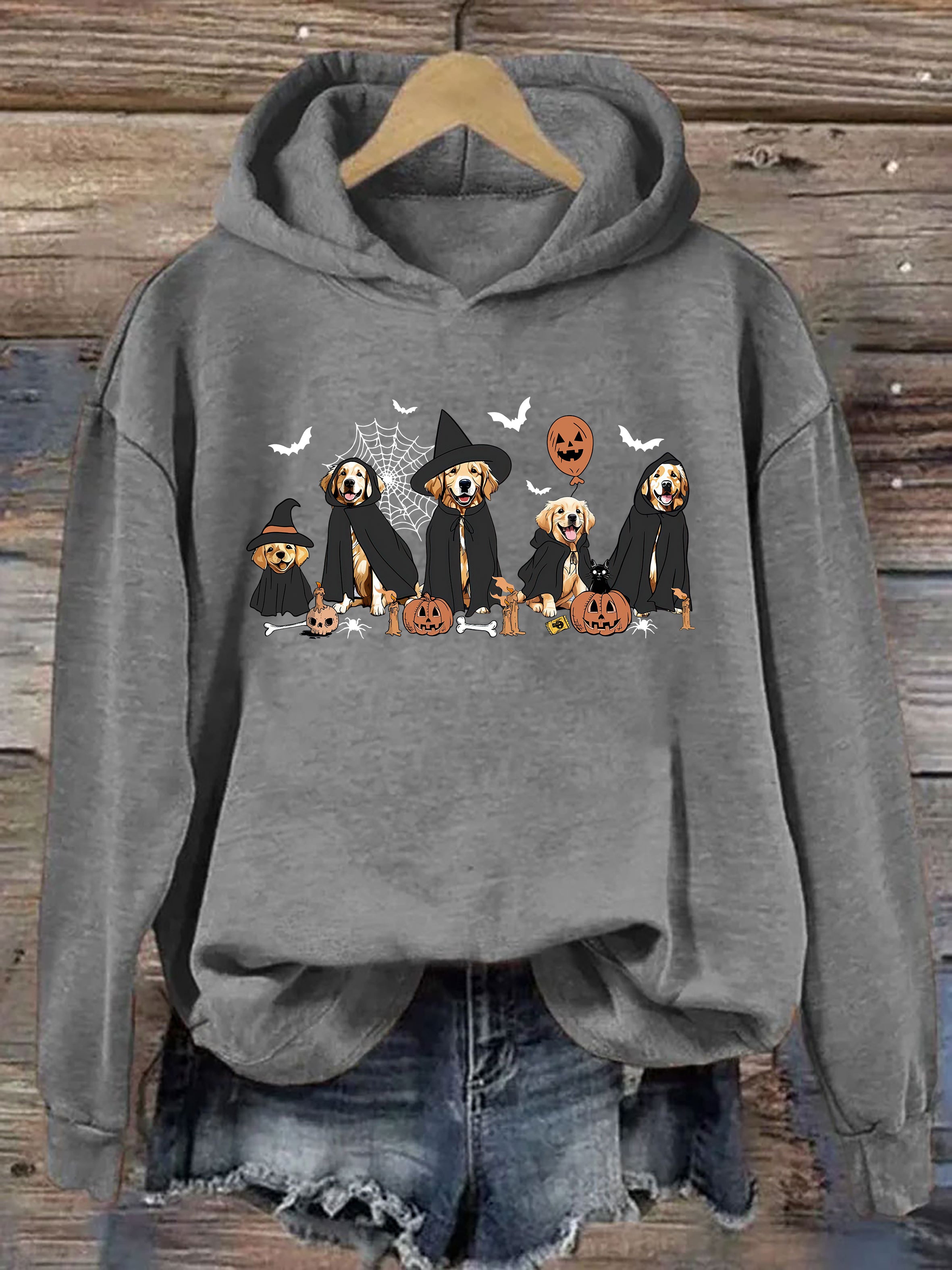 Ghost And Witch Golden Retriever Halloween Hoodie