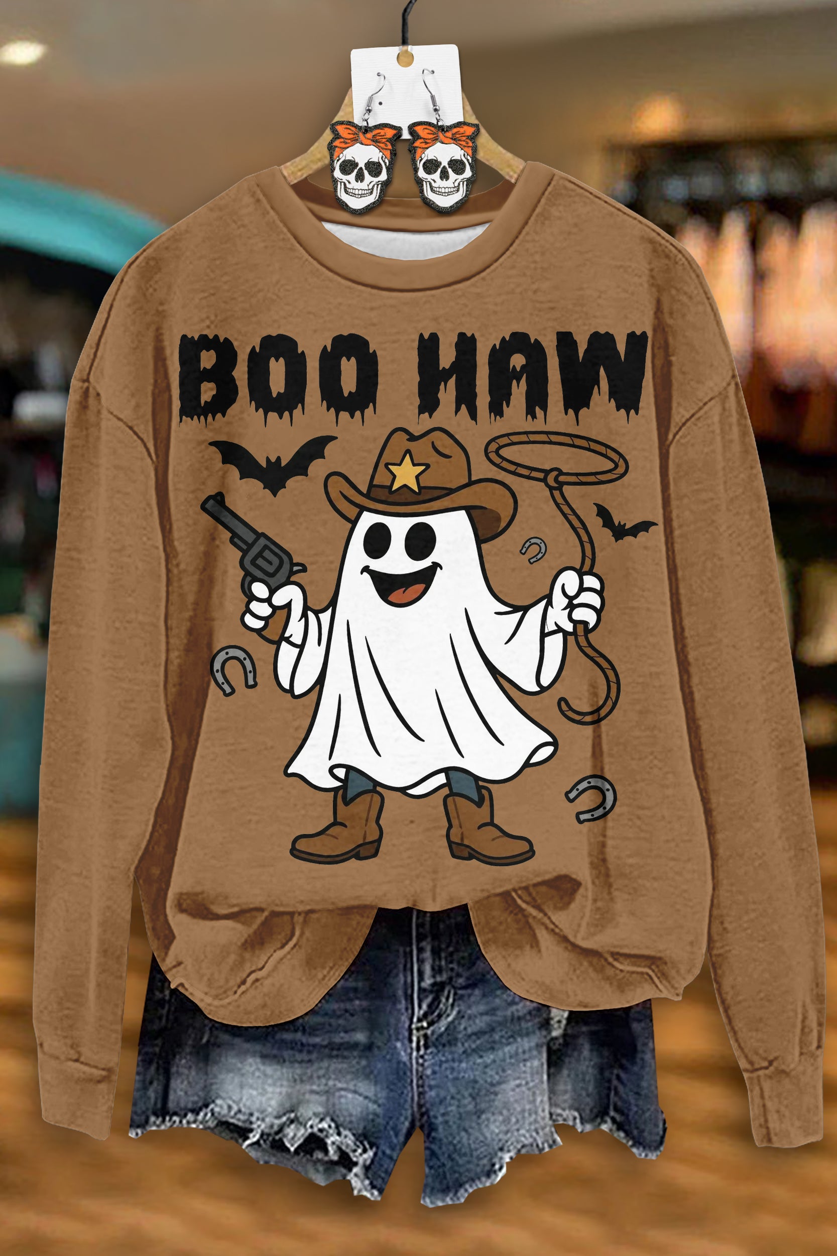 Western Halloween Ghost Boo Haw Sweatshirt