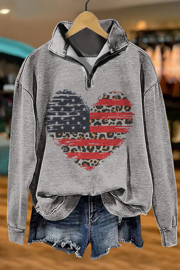 Cute American Flag Patriotic Day Print Sweatshirt