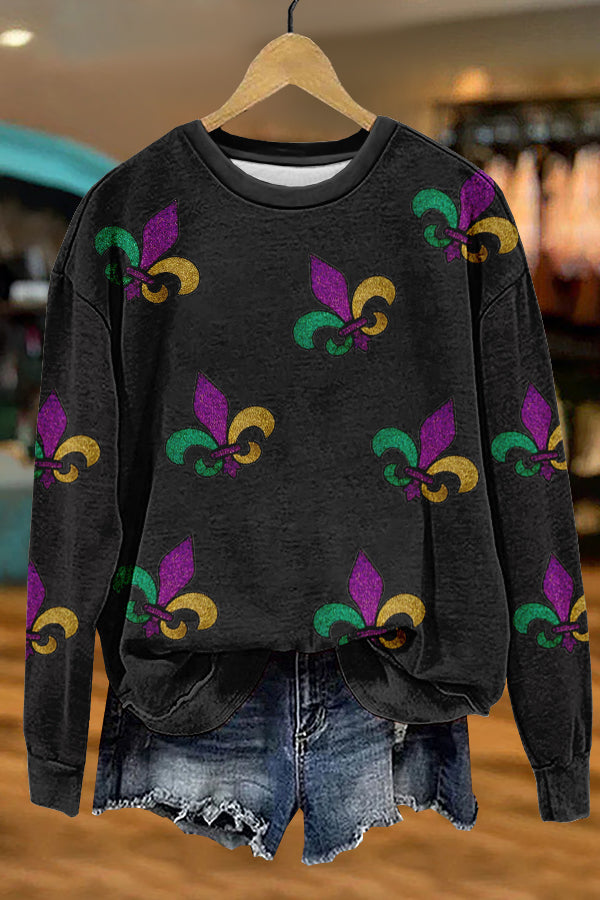 Shiny Mardi Gras Print Sweatshirt