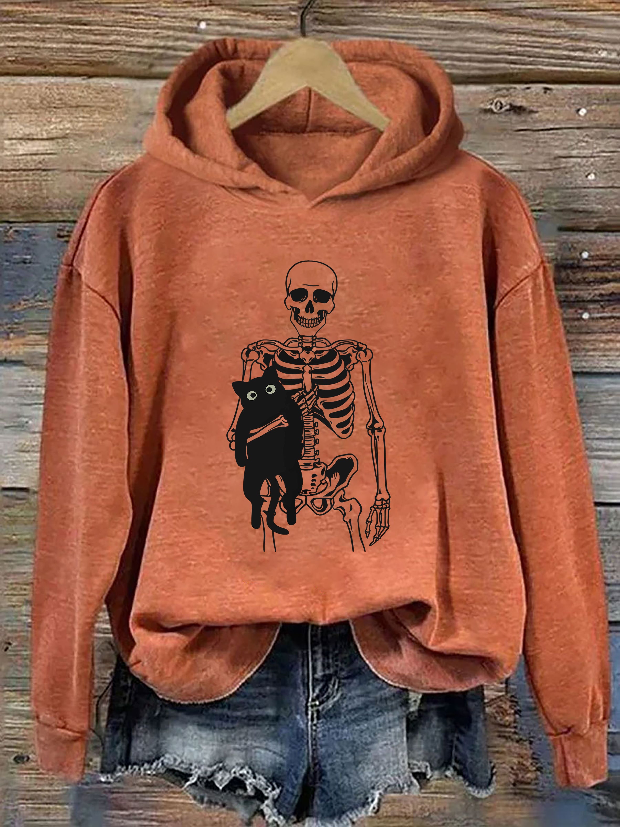 Skeleton And Cat Hoodie