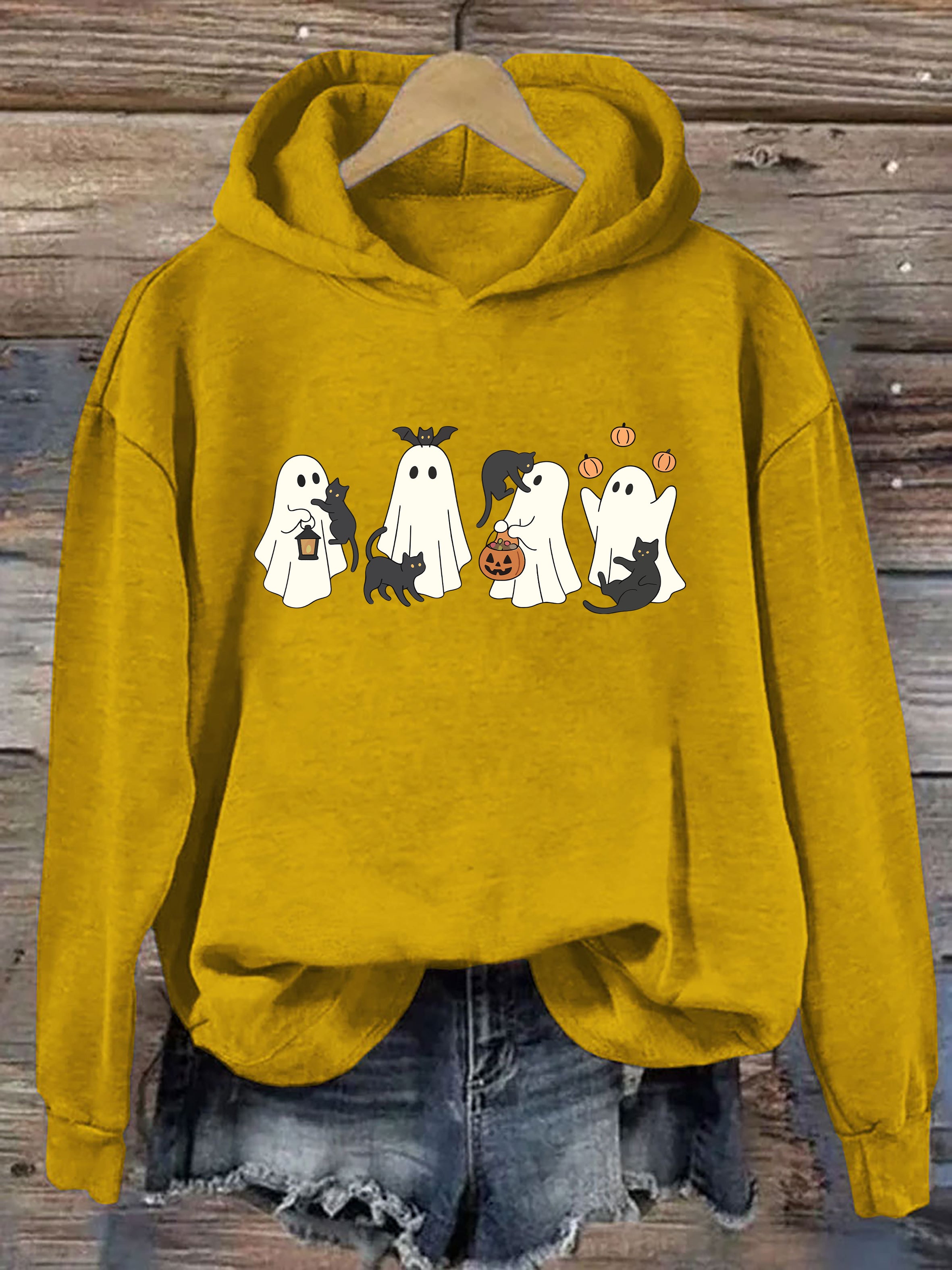 Vintage Halloween Ghost with Black Cats Hoodie