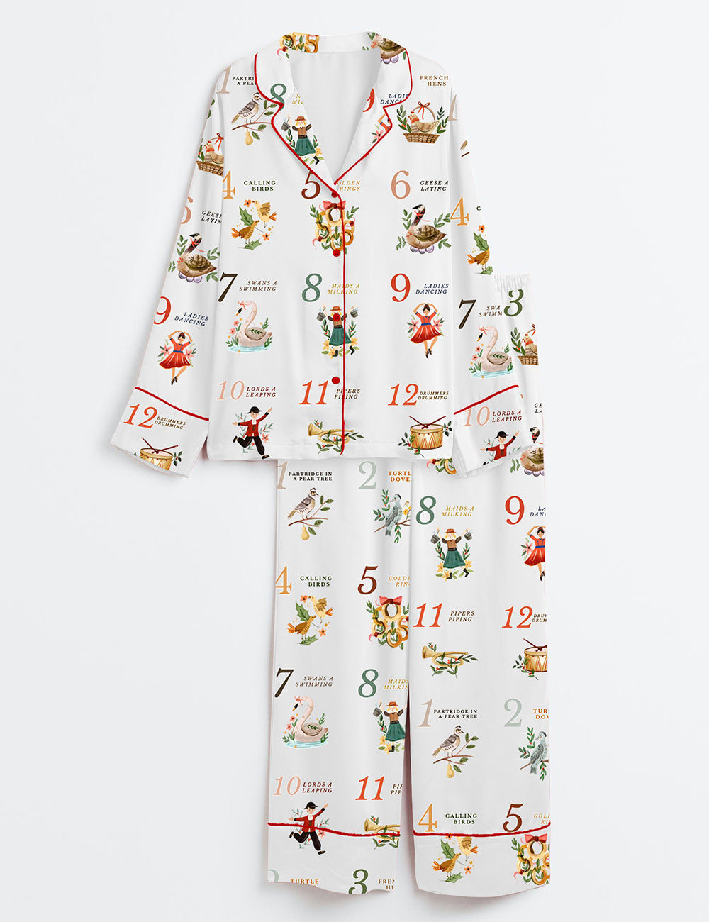 Full 12 Days Of Christmas Long Sleeve Satin Pajama Set
