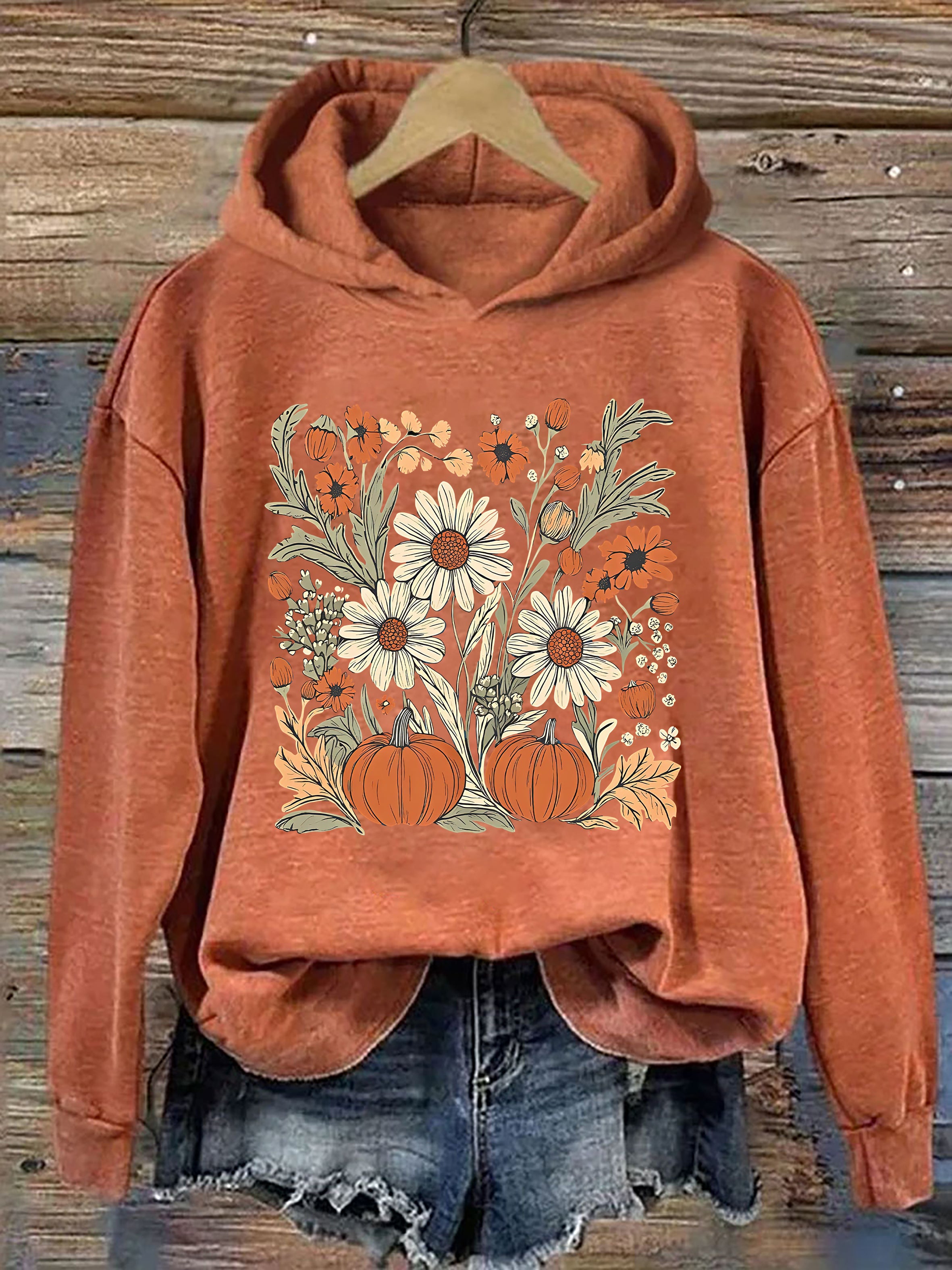 Boho Fall Floral Pumpkin Hoodie