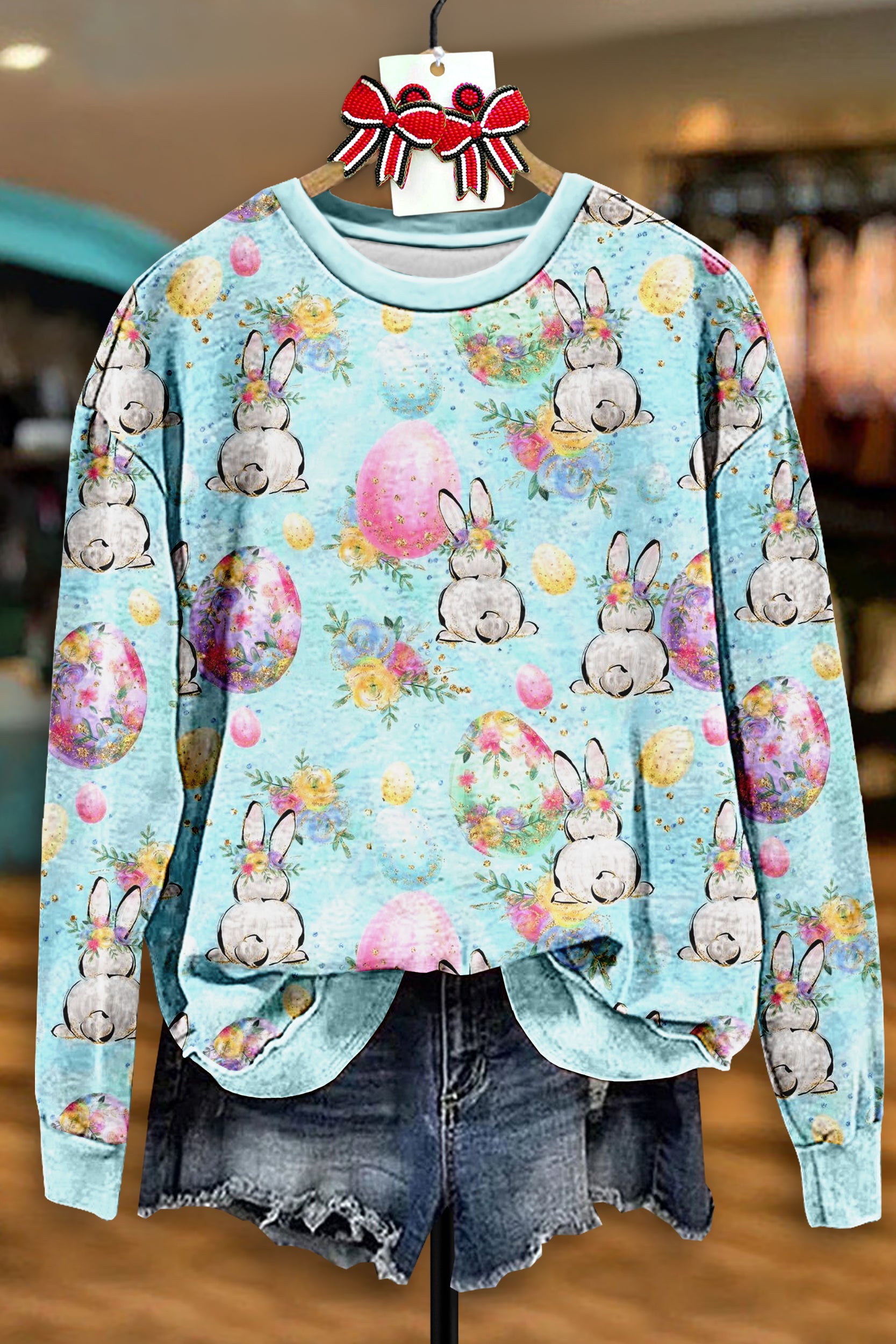 Vintage Easter Bunny Print Sweatshirt