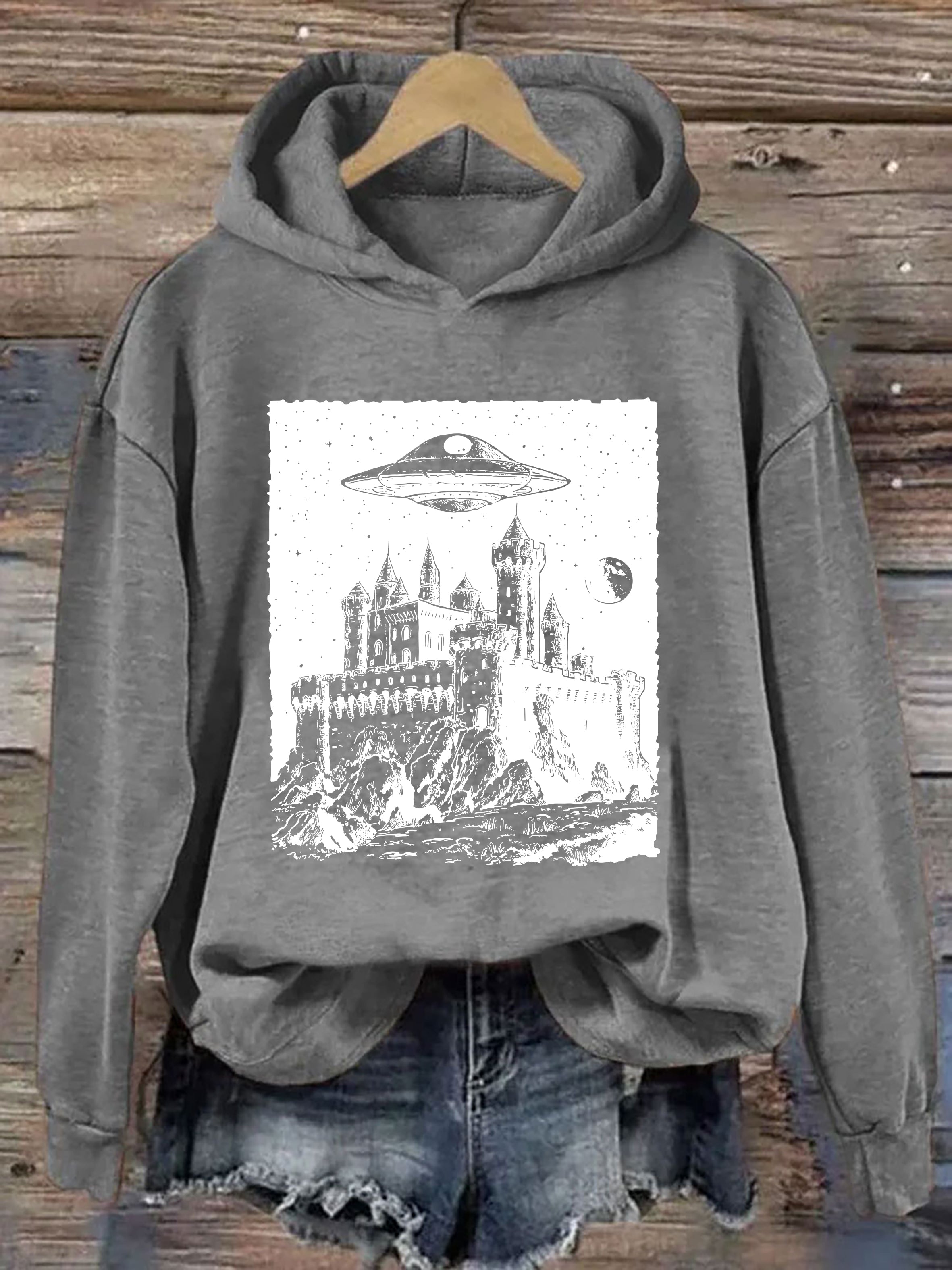 UFO Castle Vintage Graphic Hoodie
