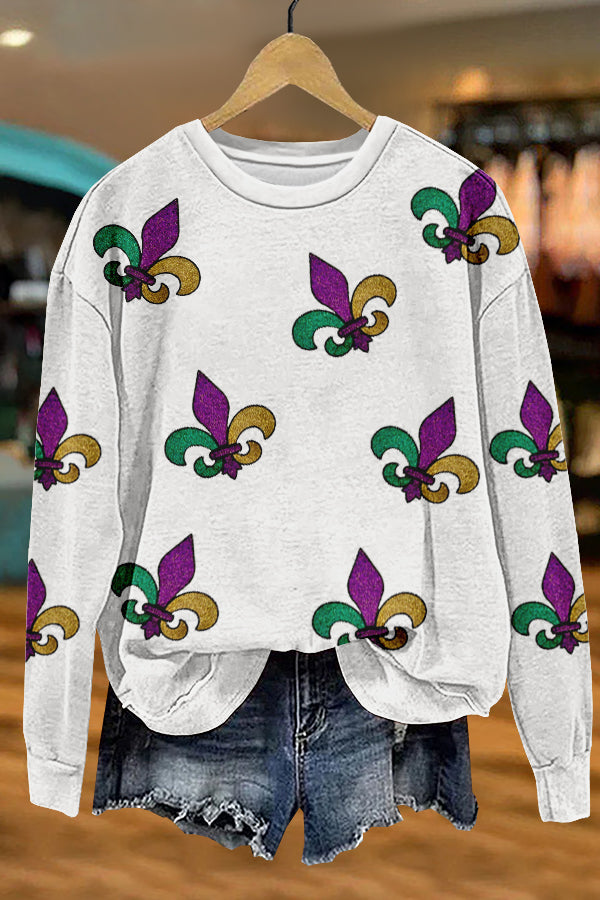 Shiny Mardi Gras Print Sweatshirt