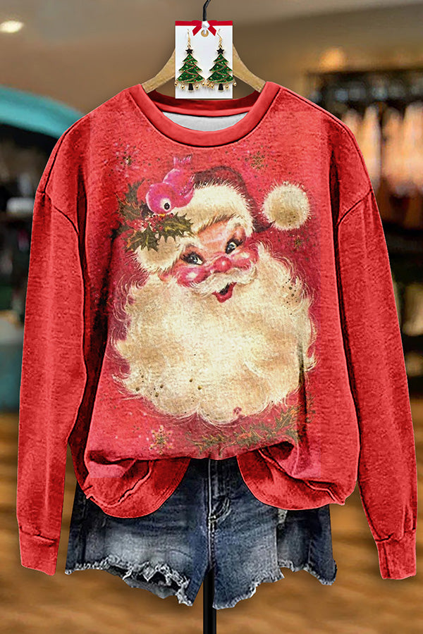 Vintage Santa Claus Print Sweatshirt