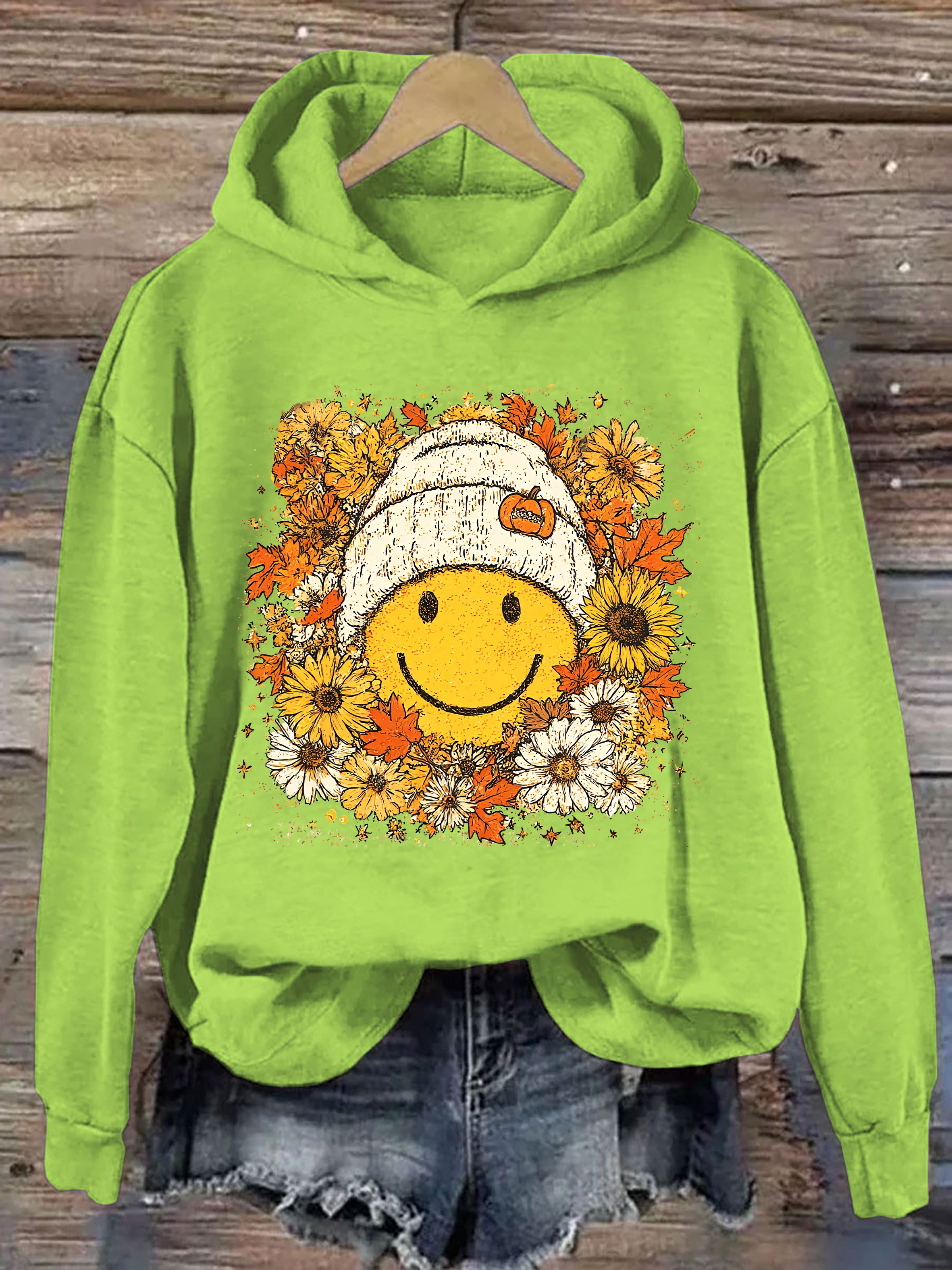 Floral Fall Smiley Face Hoodie