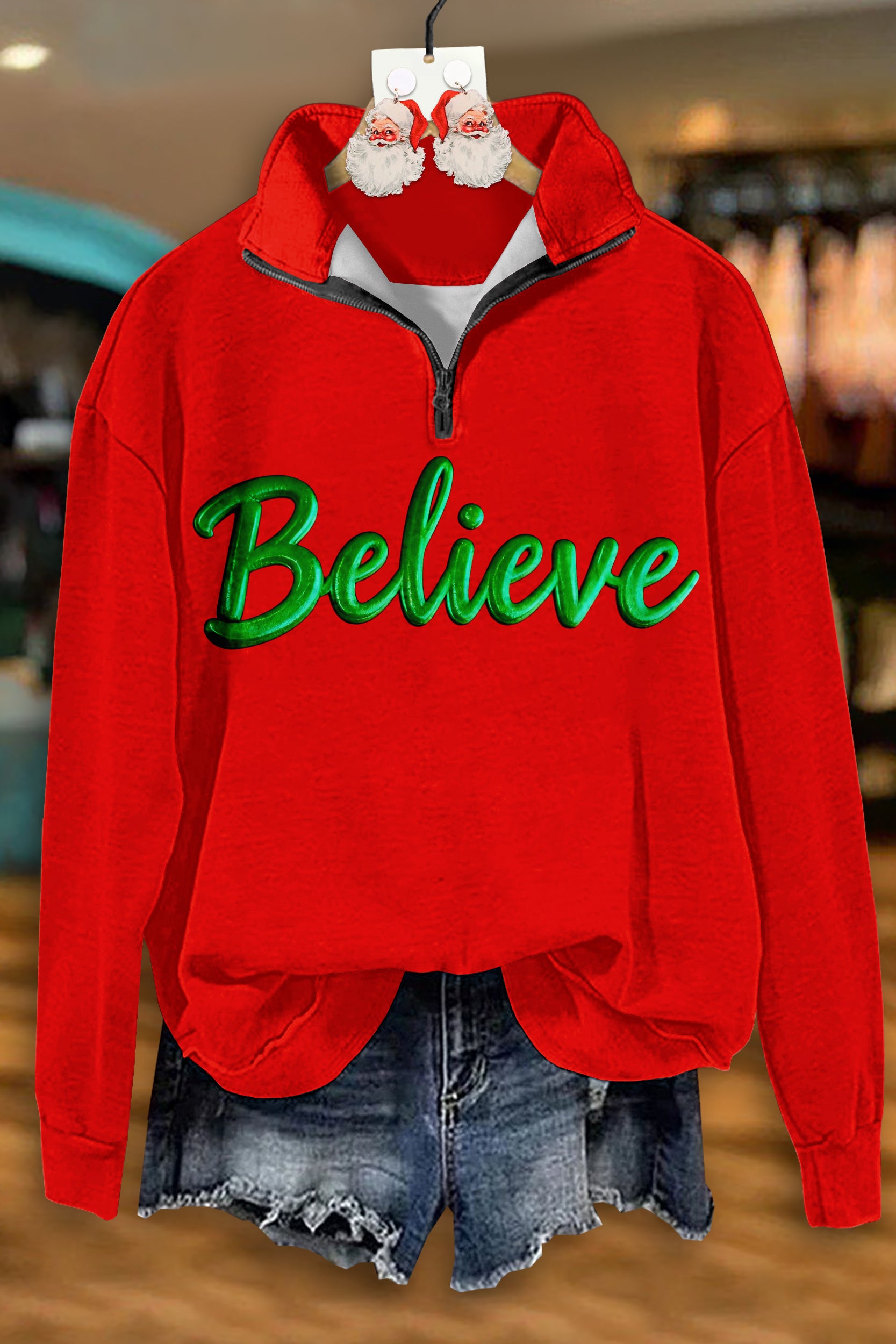 Christmas Believe Zip-Up Sweatshirt
