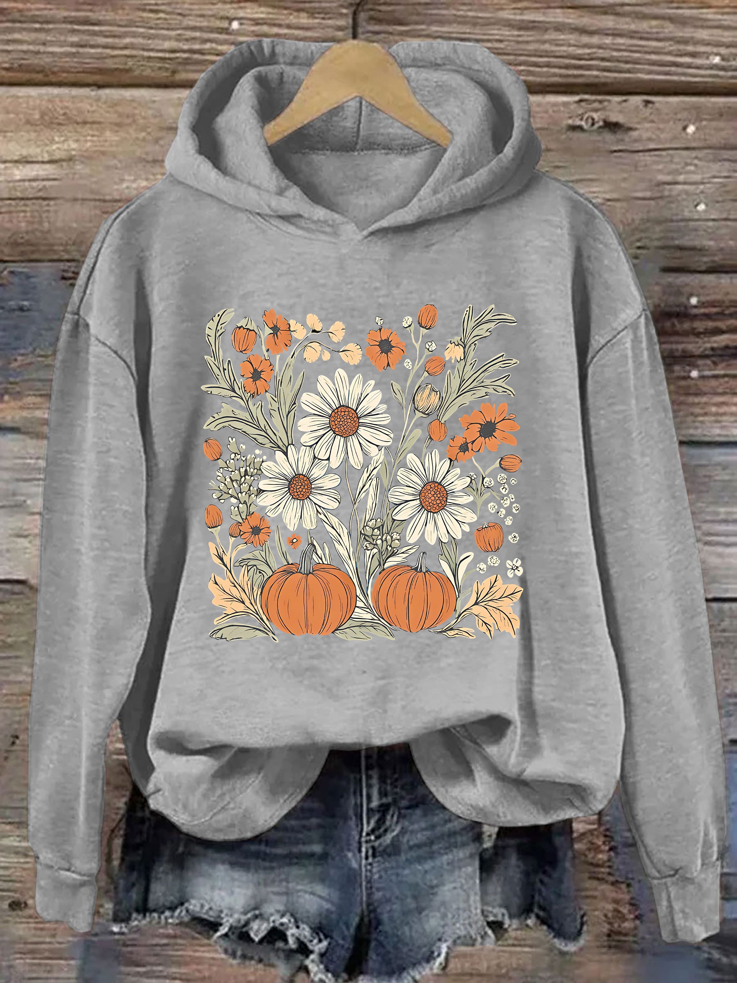 Boho Fall Floral Pumpkin Hoodie