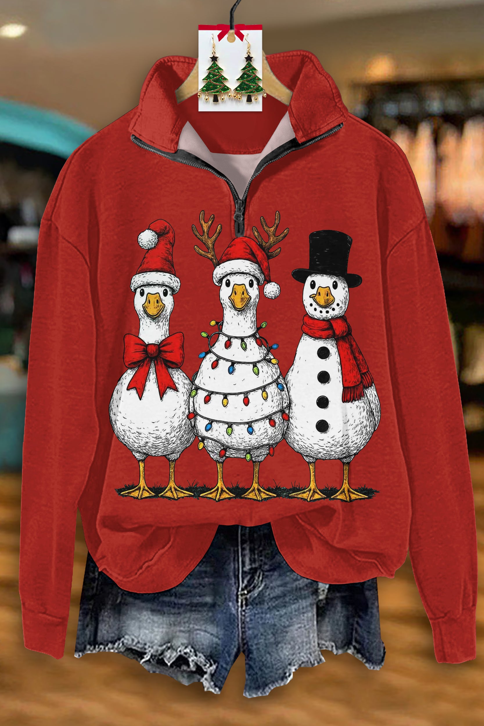 Christmas Duck Zip-Up Sweatshirt