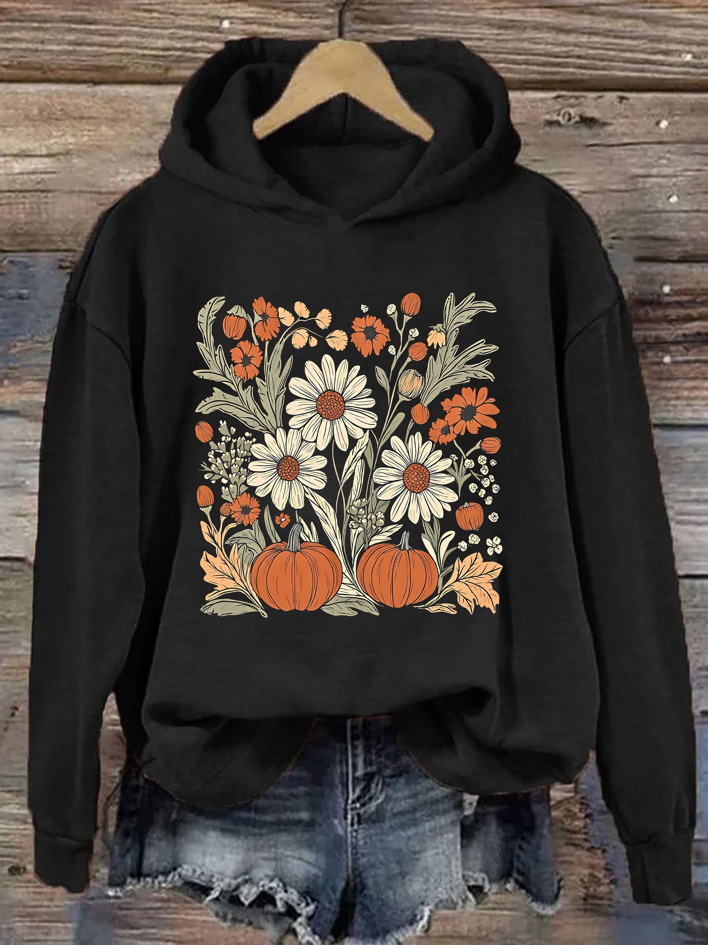 Boho Fall Floral Pumpkin Hoodie