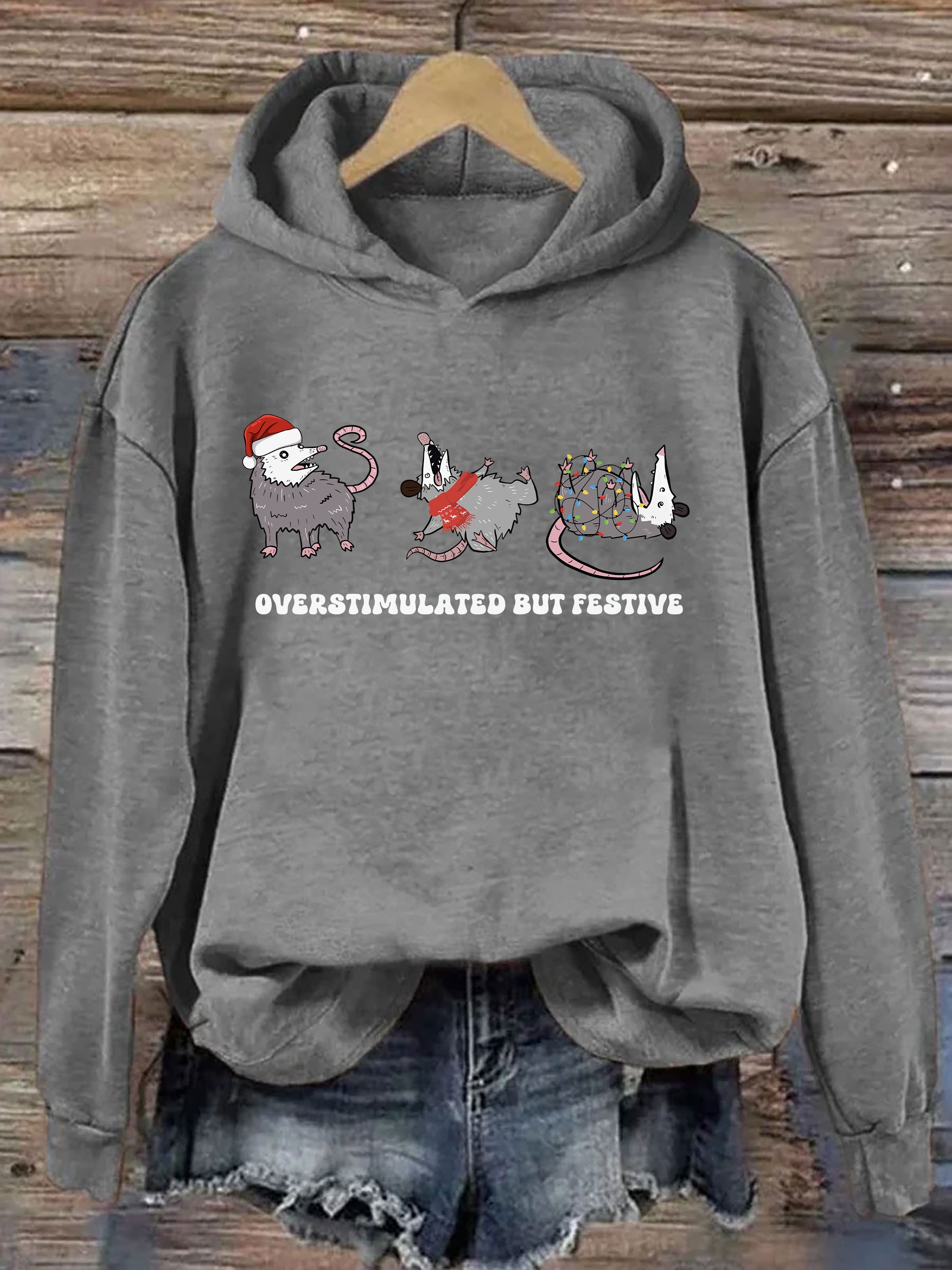 Overstimulated But Festive Possum Christmas Hoodie