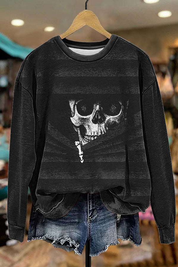 Halloween Striped Skull Sweatshirt