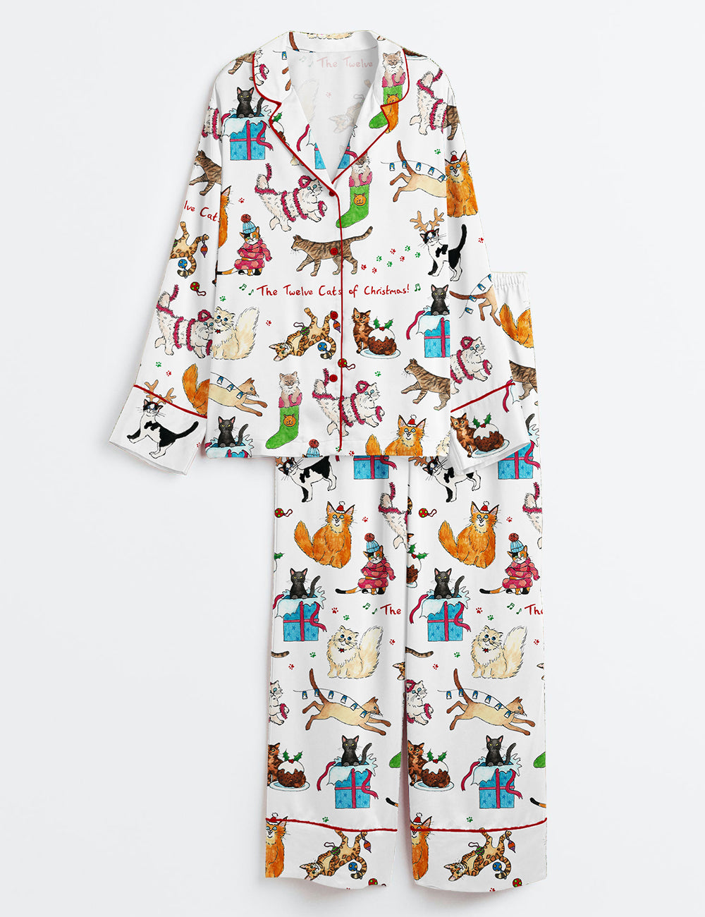 The Twelve Cats Of Christmas Long Sleeve Satin Pajama Set