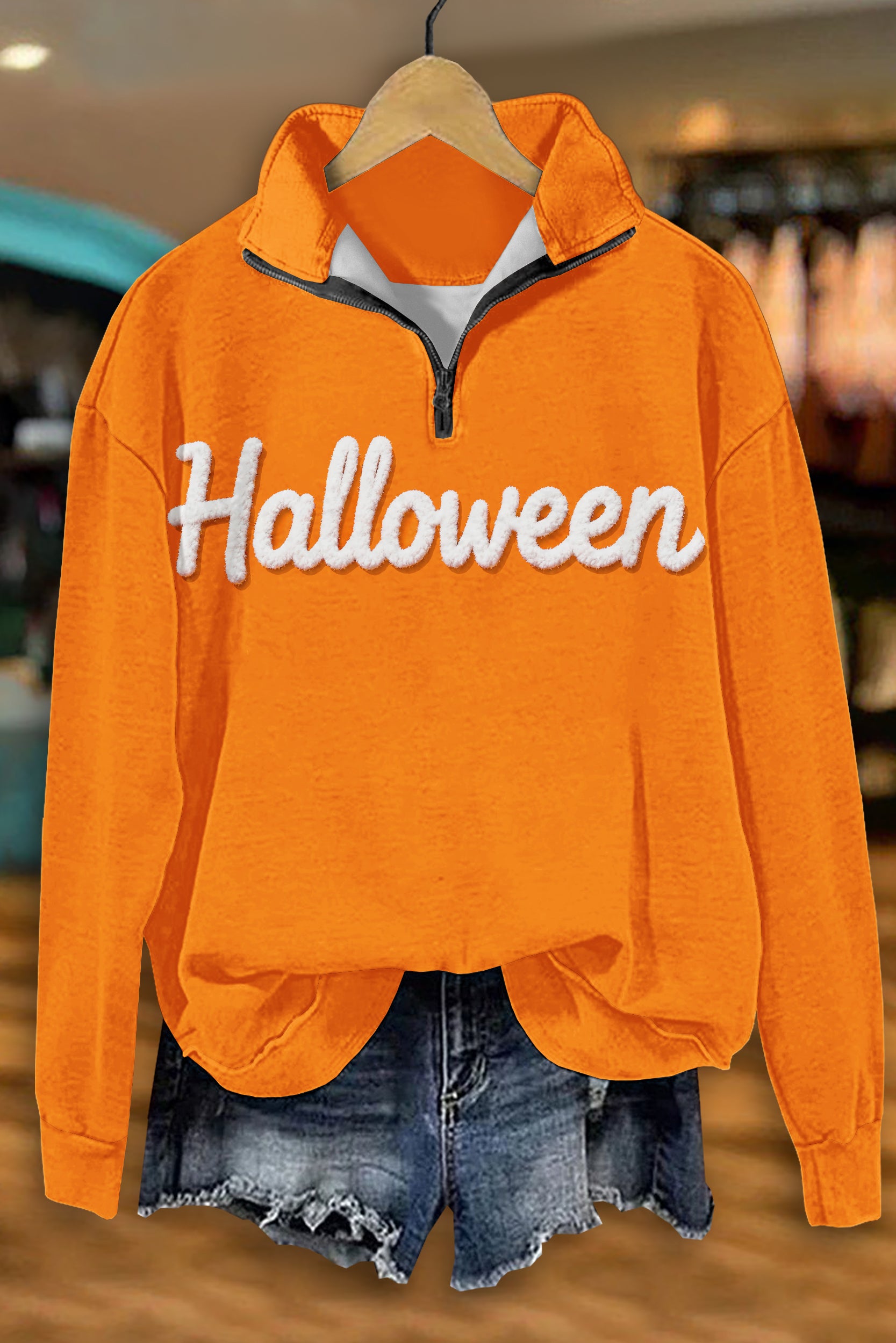 Classic Halloween Print Zip-Up Sweatshirt