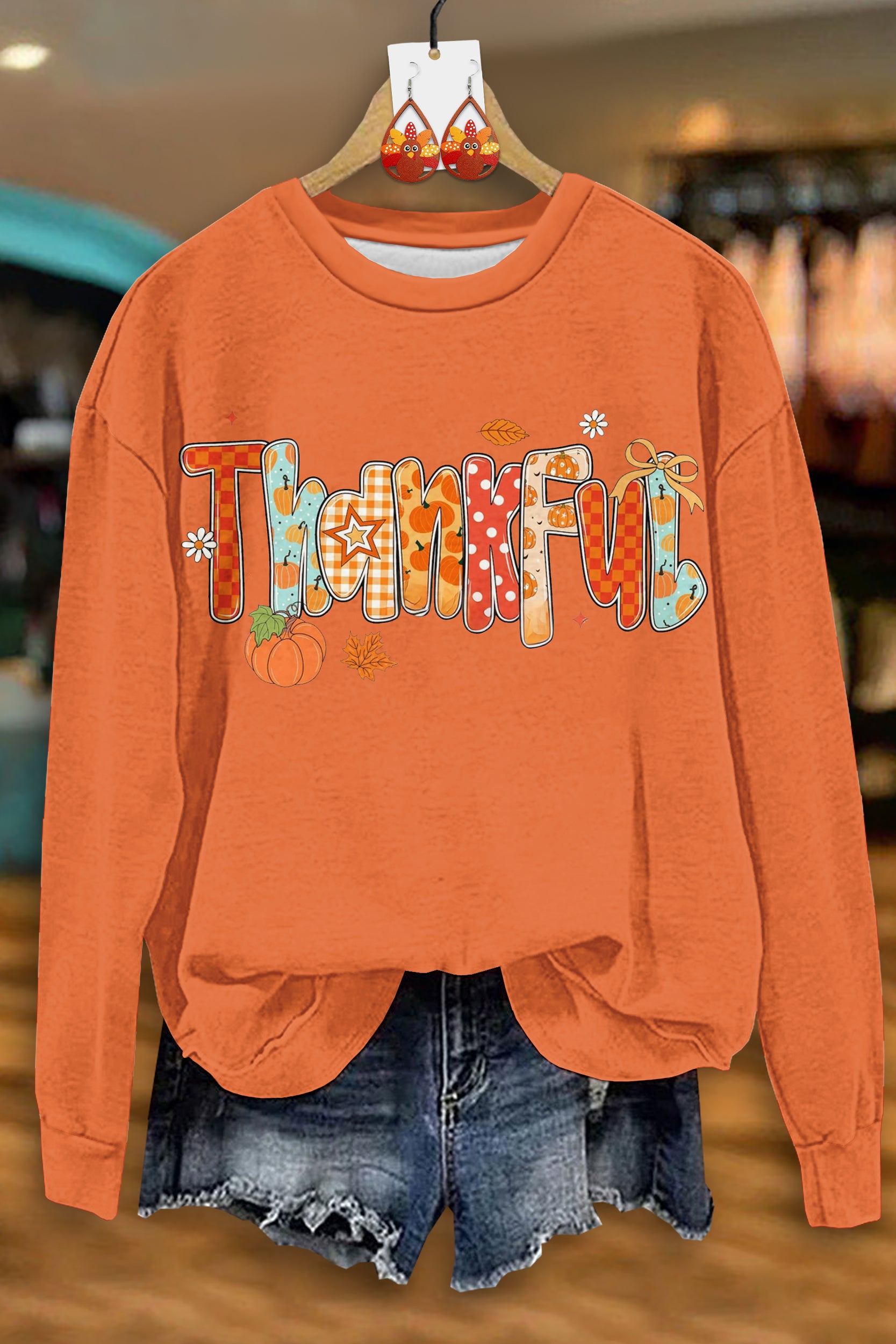 Cute Thanksgiving Print Sweatshirt