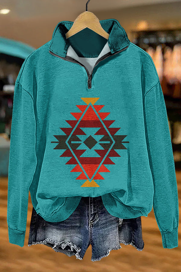 Chic Western Aztec Totem Print Sweatshirt