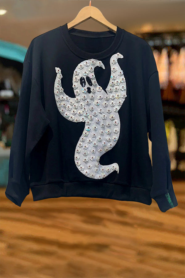 Halloween Glitter Flower Ghost Sweatshirt