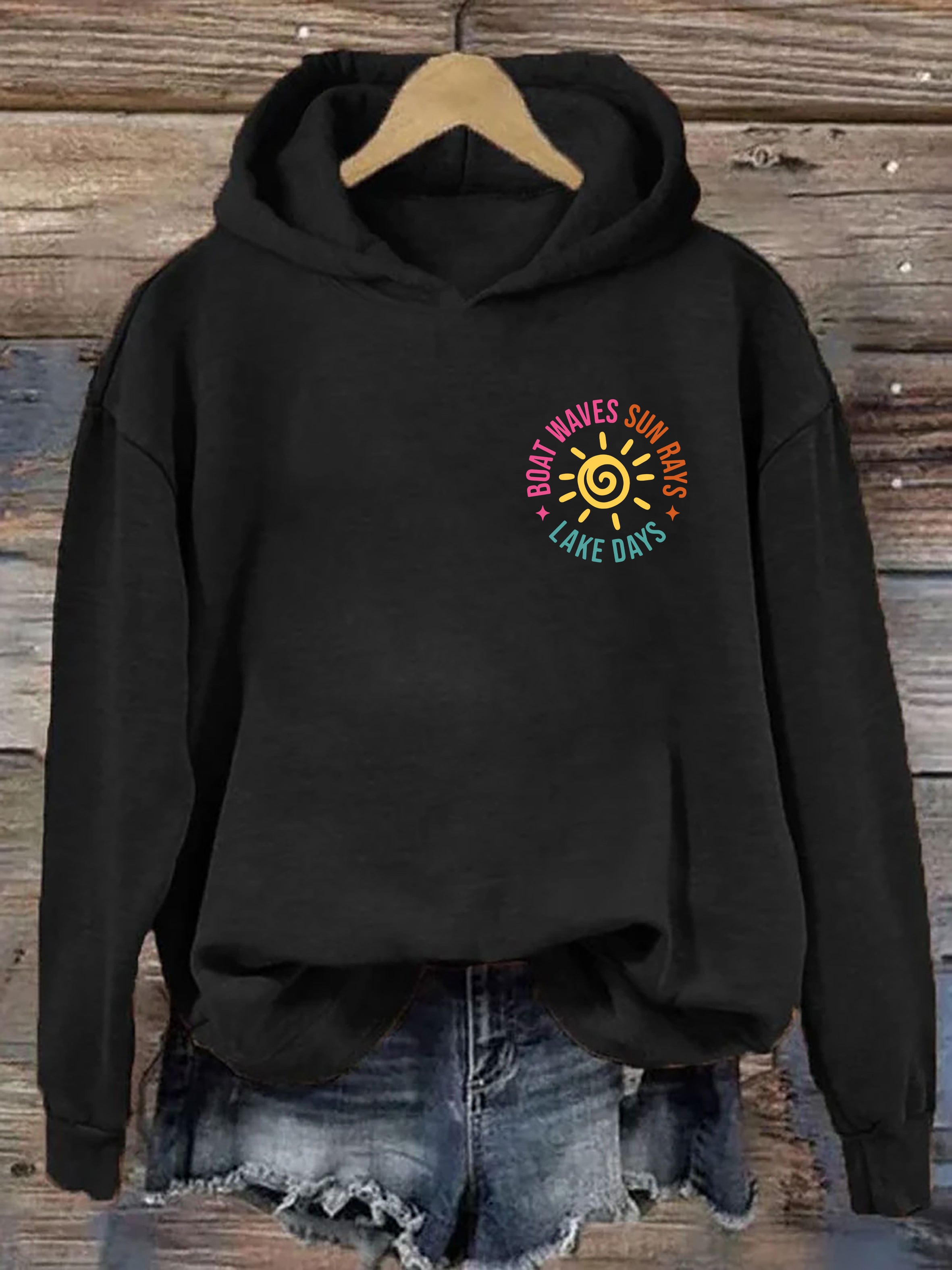 Boat Waves Sun Rays Lake Days Hoodie