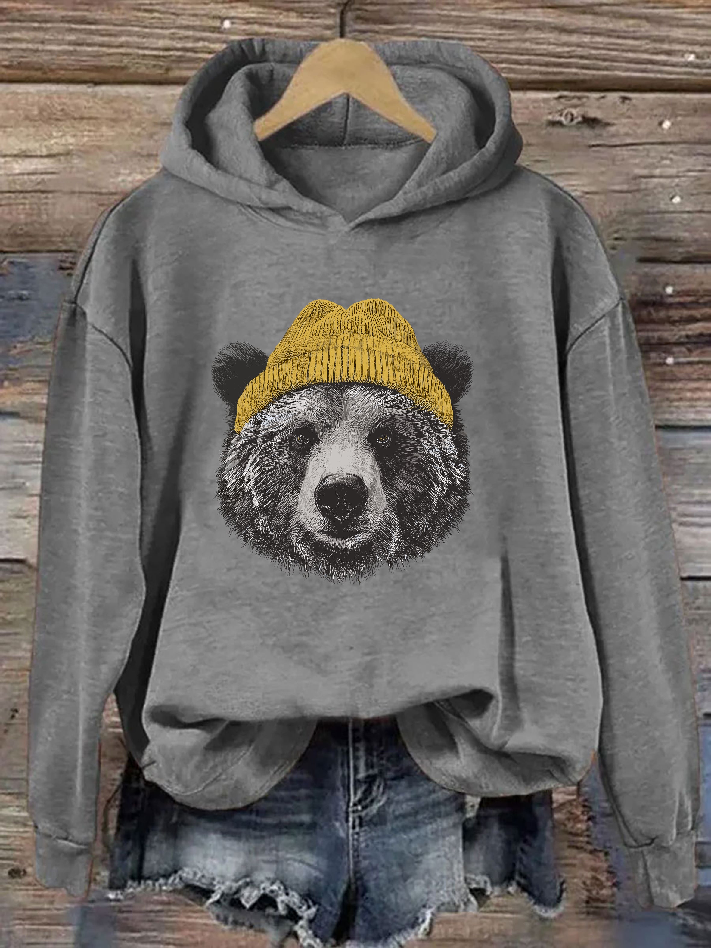 Grizzly Bear in Beanie Hoodie