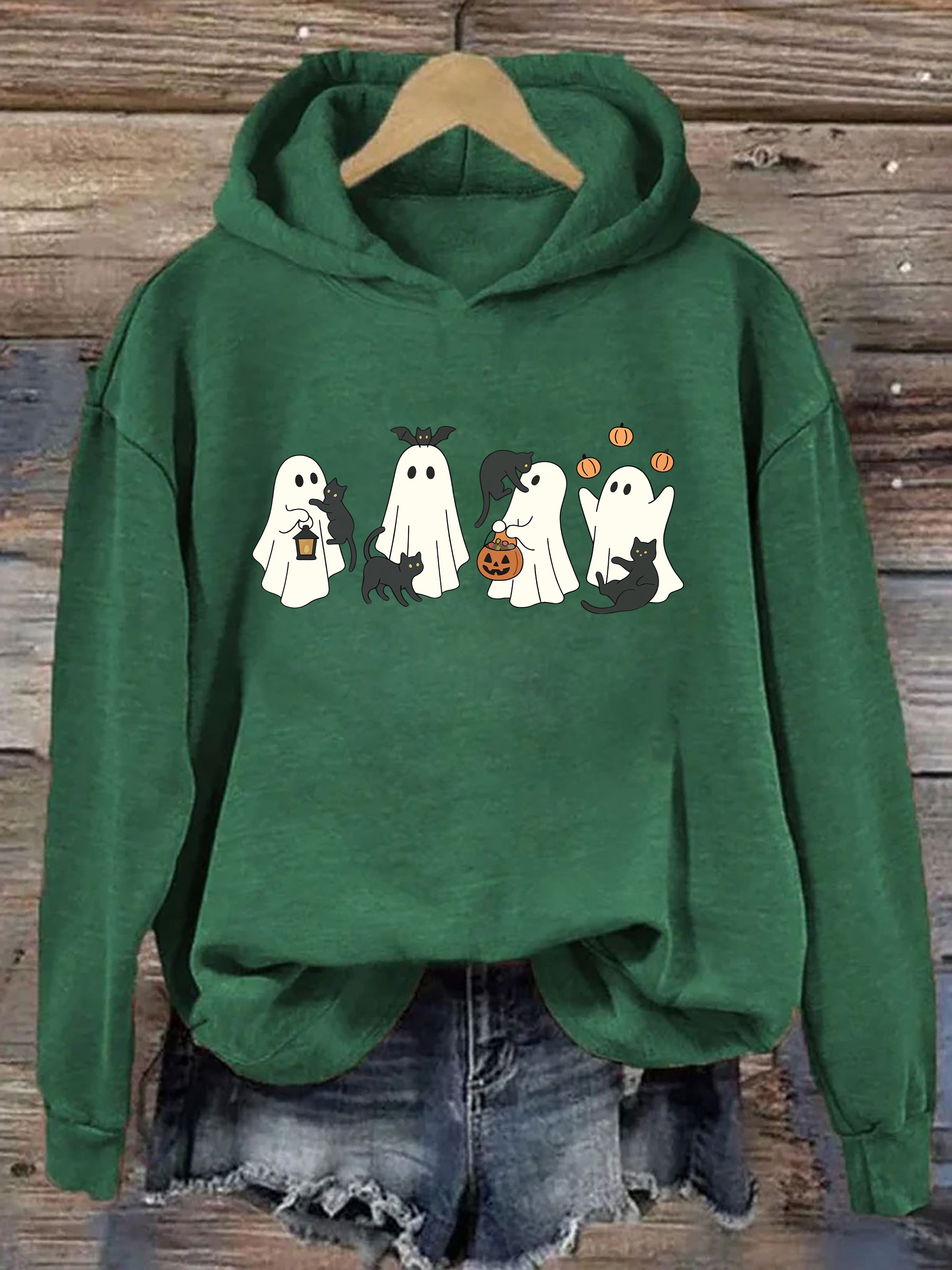 Vintage Halloween Ghost with Black Cats Hoodie