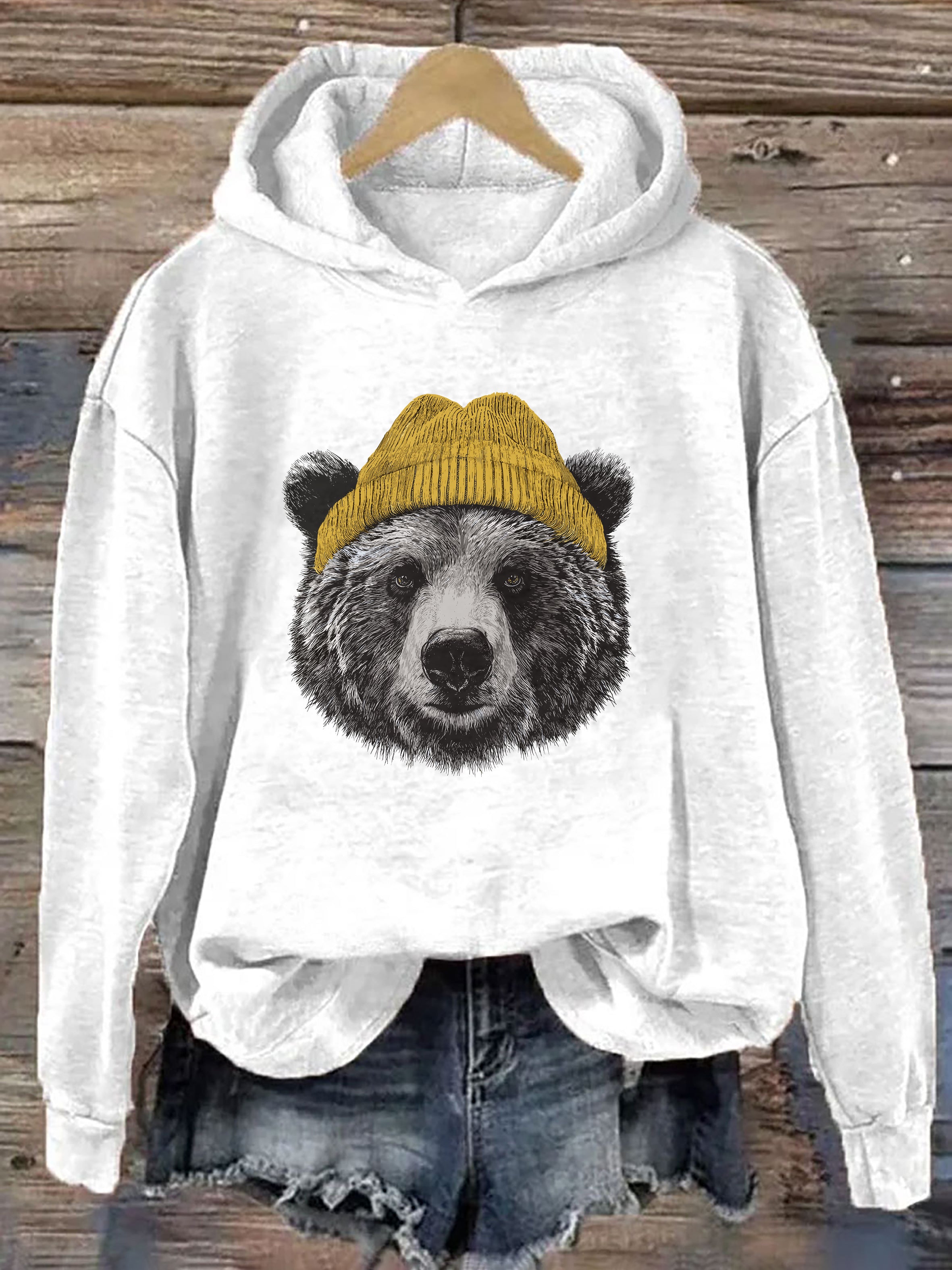 Grizzly Bear in Beanie Hoodie