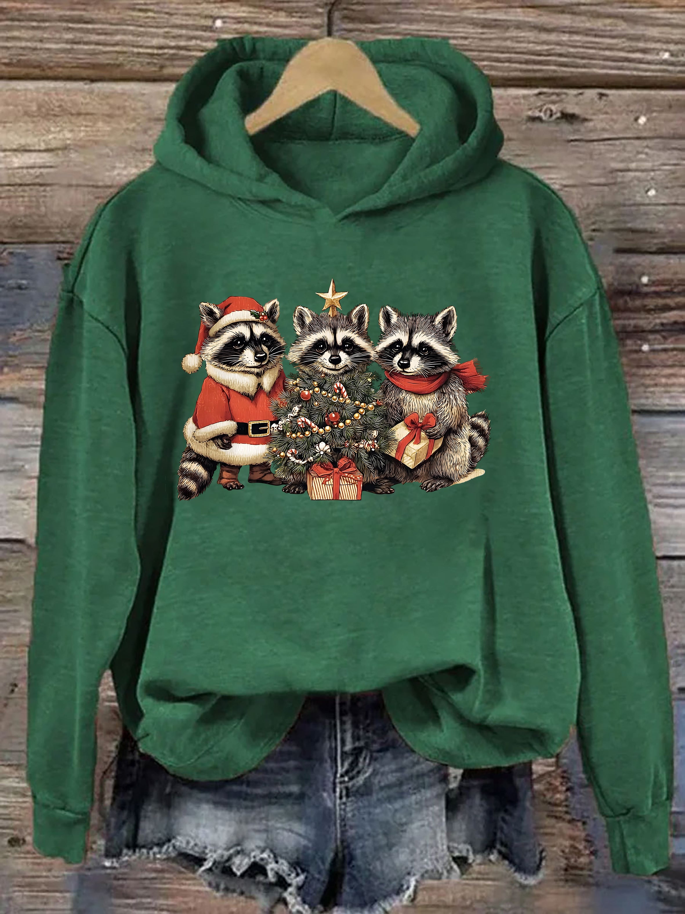 Christmas Santa Raccoons Hoodie
