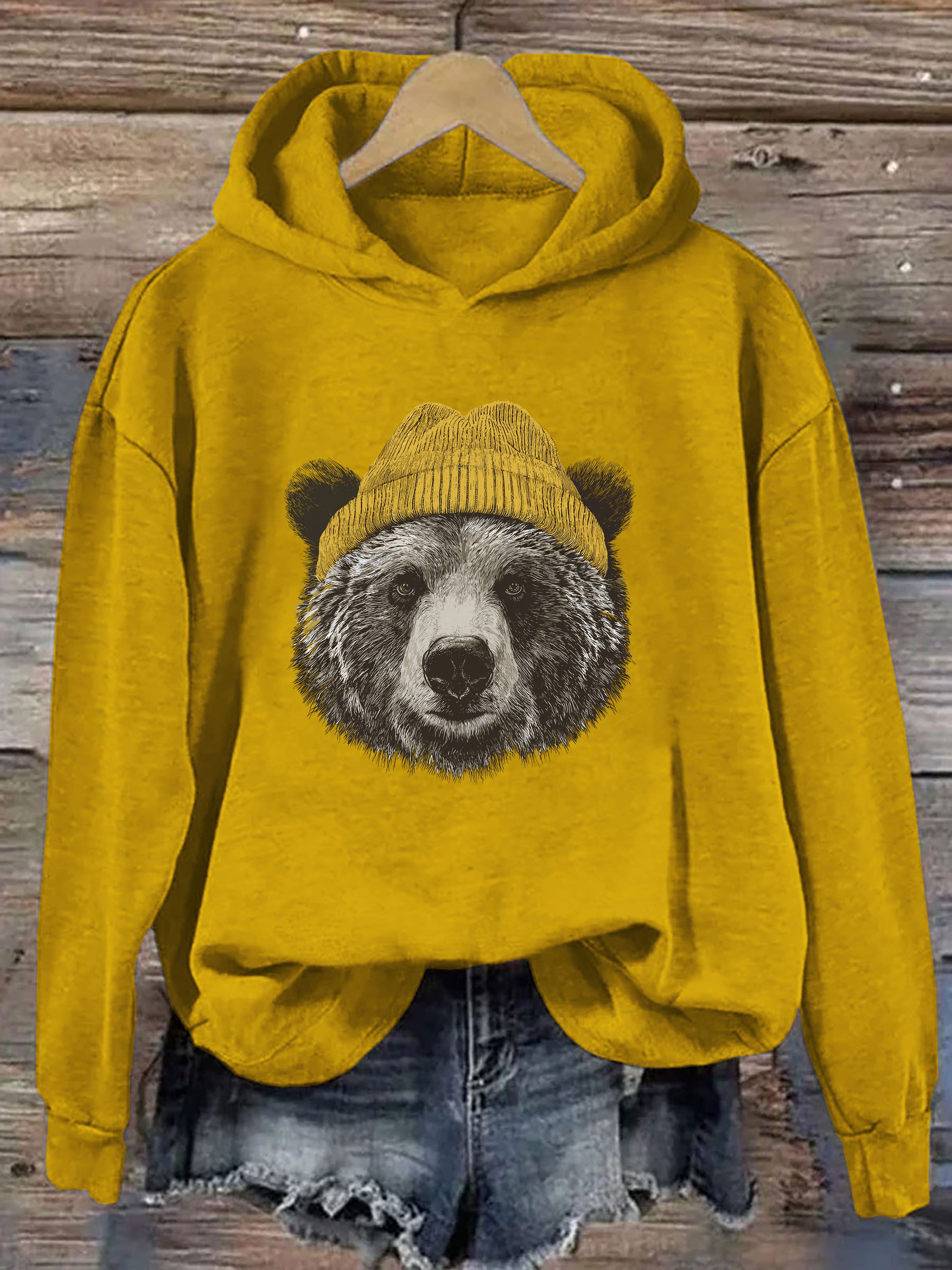 Grizzly Bear in Beanie Hoodie