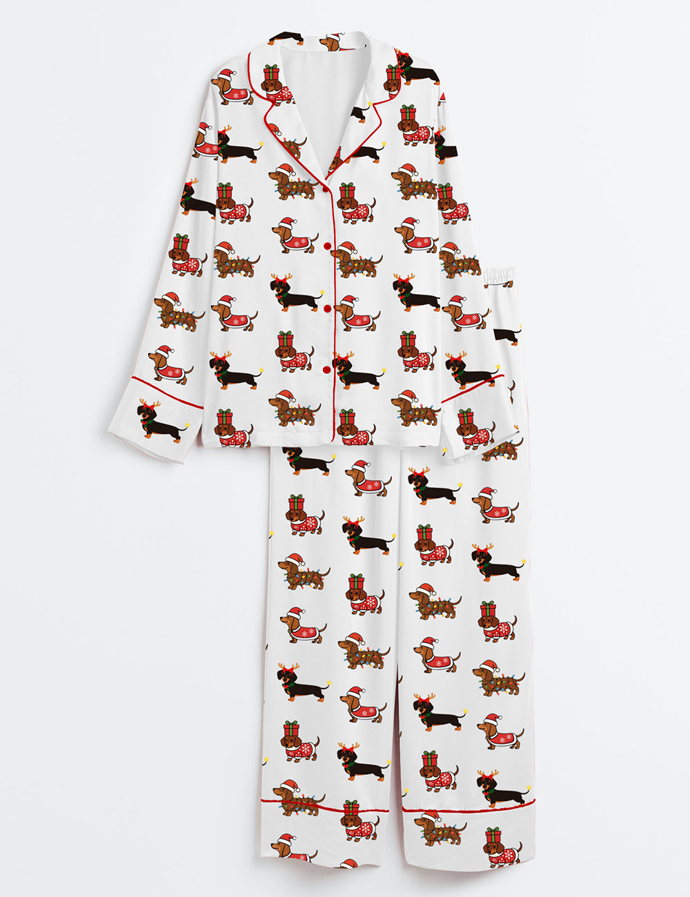 Christmas Dachshund Dog Lover Long Sleeve Satin Pajama Set