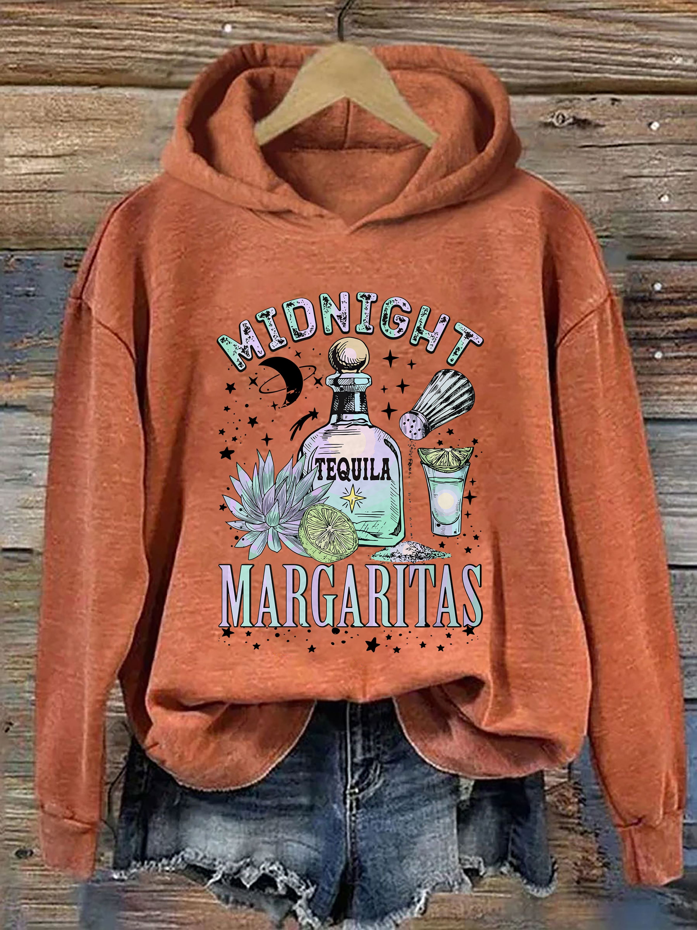 Midnight Margaritas Tequila Bottle Lime Succulent Hoodie