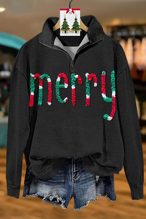 Red And Green Christmas Merry Zipper Sweatshirt