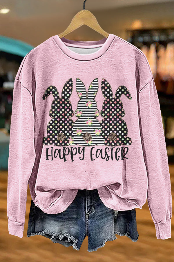 Retro Cute Easter Bunny Print Sweatshirt