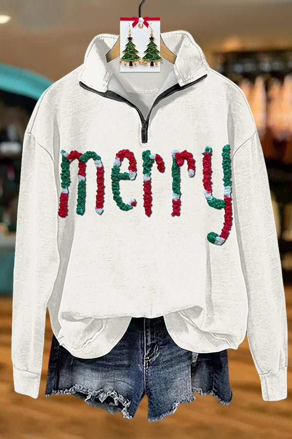 Red And Green Christmas Merry Zipper Sweatshirt