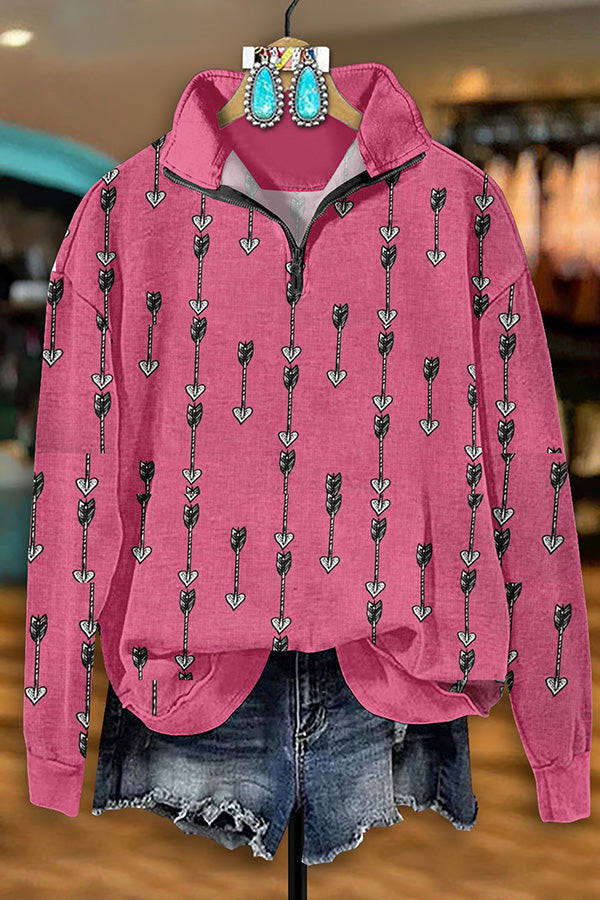 Vintage Western Arrow Print Zip-Up Sweatshirt