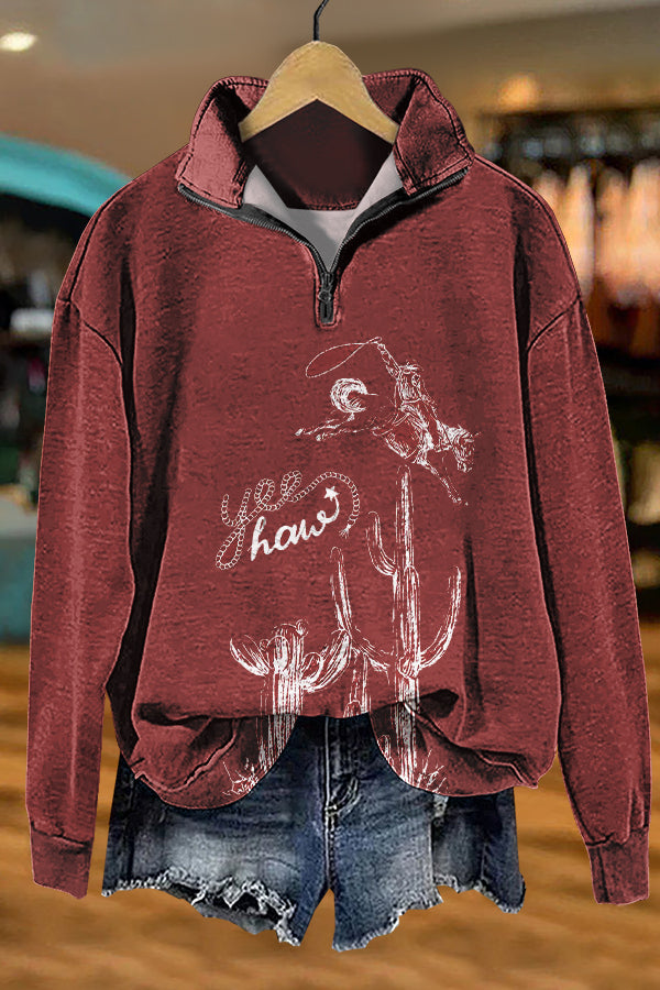 Western Cowboy Horse Racing Print Sweatshirt